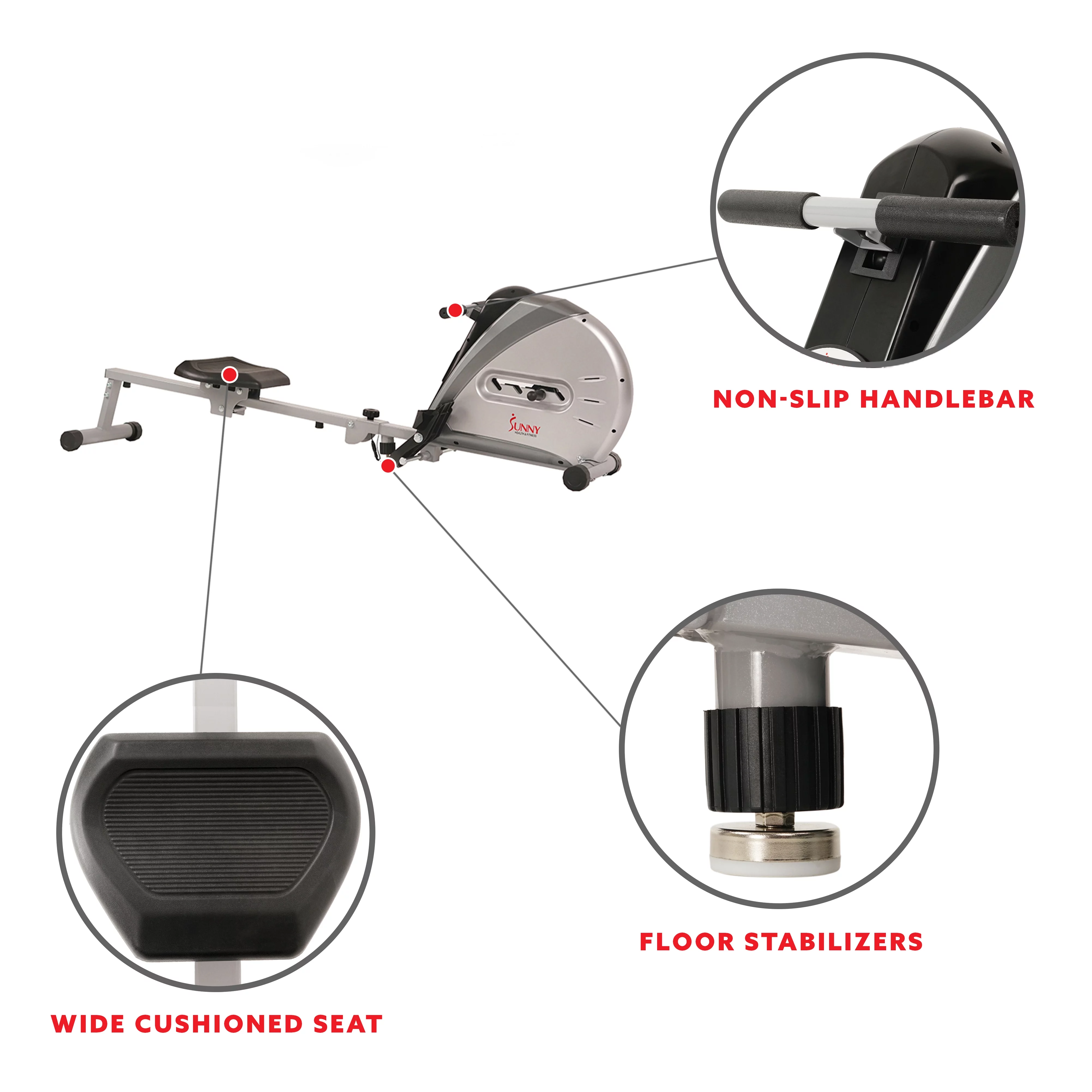 Rameur à corde élastique Sunny Health & Fitness. Écran LCD pour un entraînement complet à domicile. Modèle SF-RW5606.