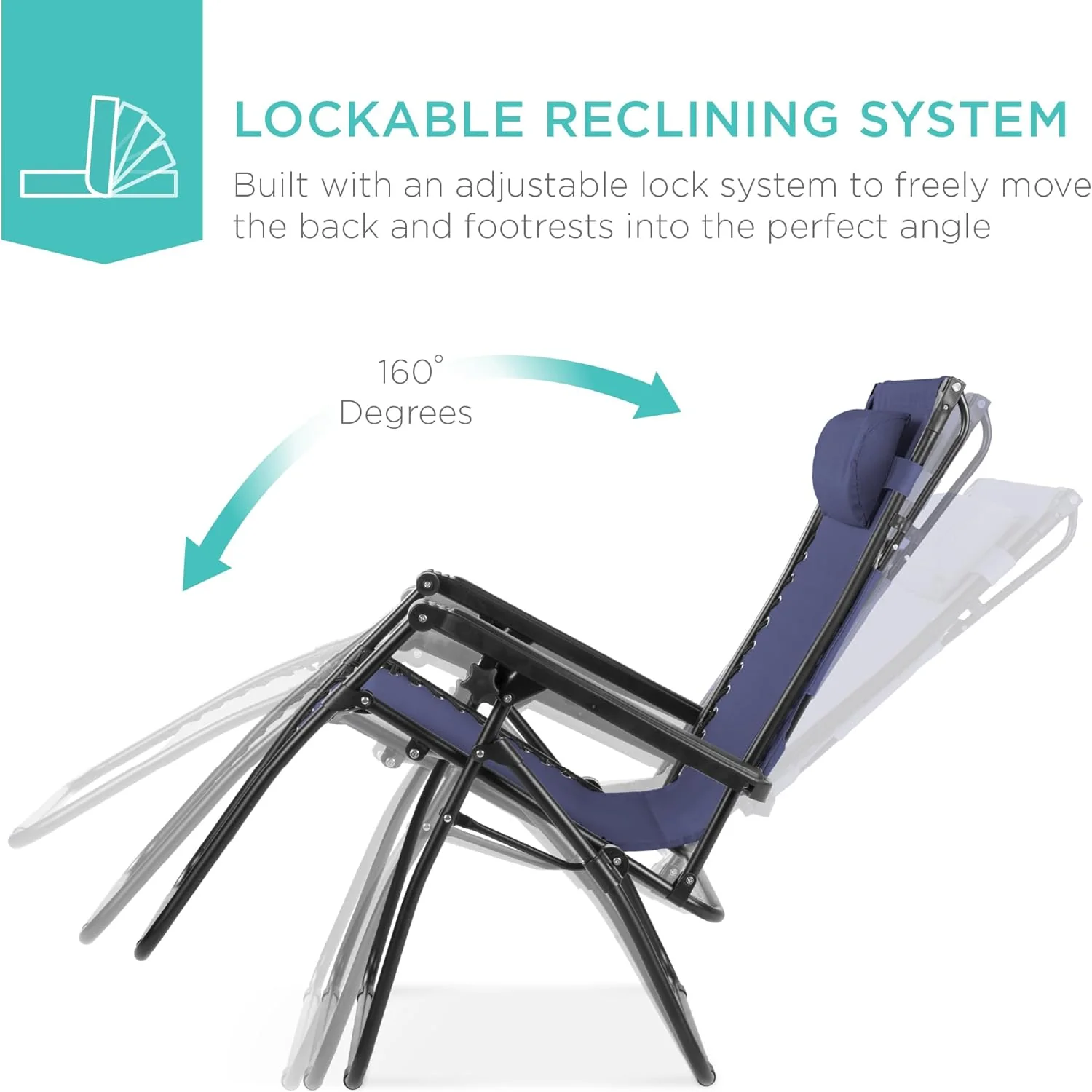 Bedste valg – Zero Gravity-lænestol til terrassen. Justerbar og foldbar udendørsstol med baldakin, nakkepude og sidebakke. Textilene – Påfugleblå