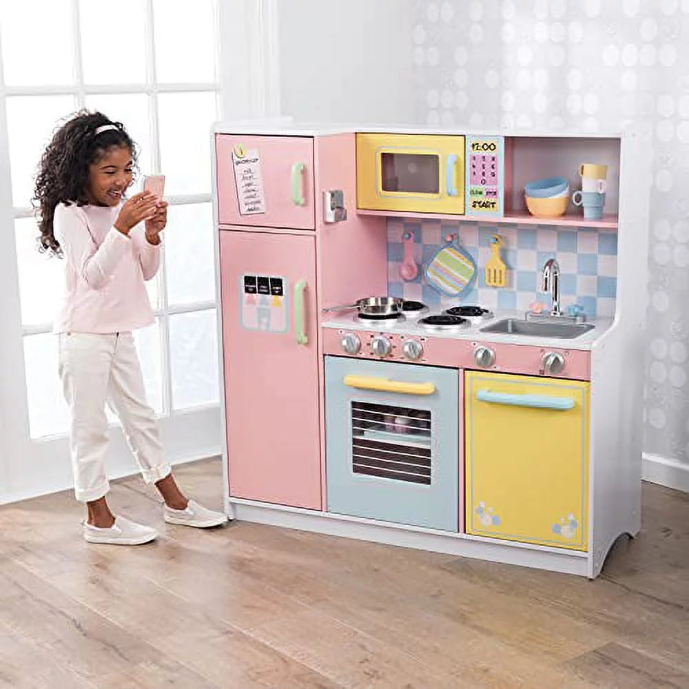 Große Holzküche von KidKraft mit Drehknöpfen, transparenten Türen und Spielzeugtelefon, Geschenk für Kinder ab 3 Jahren (42,30 x 17,60 x 43,00 Zoll)