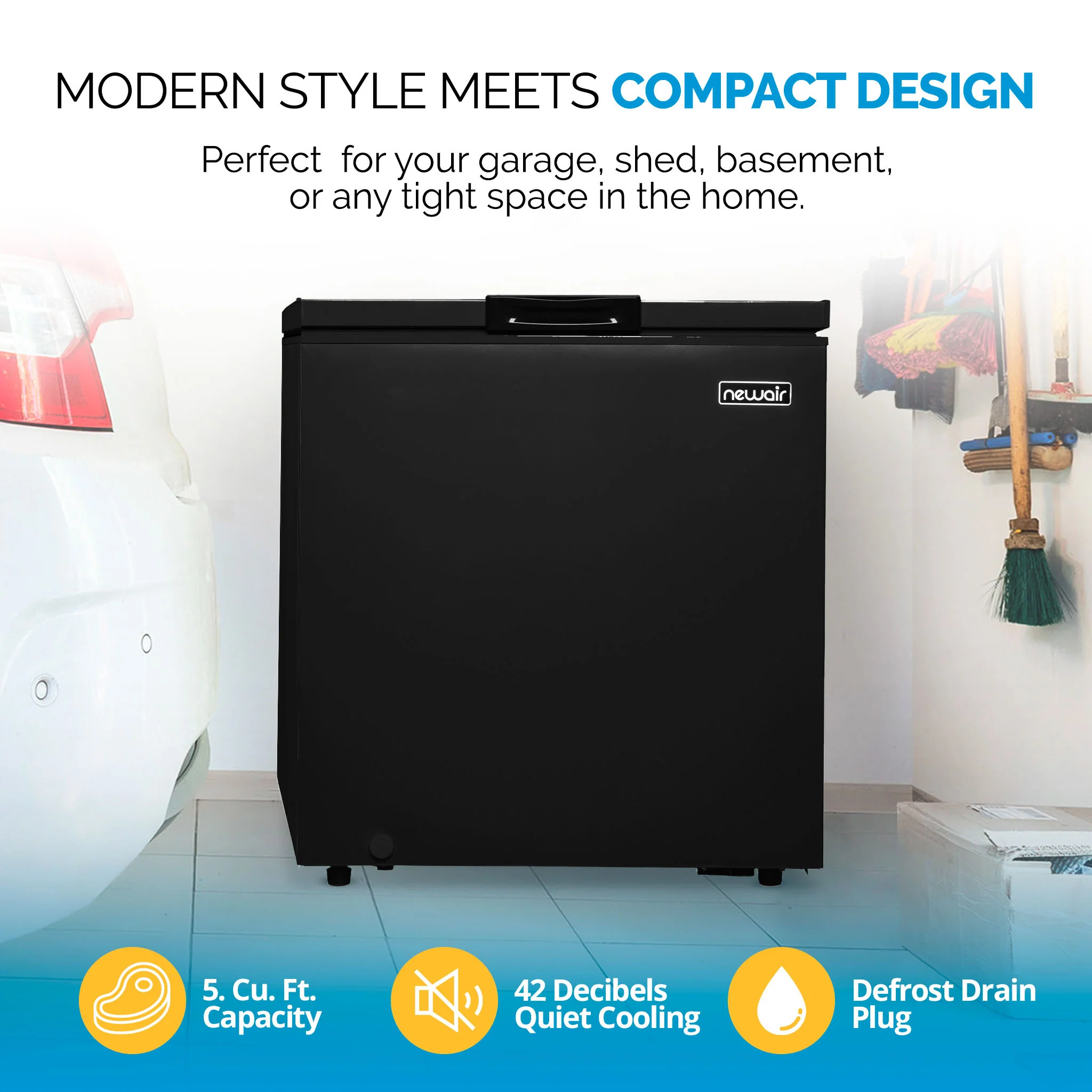 Newair Mini-Gefriertruhe (Modelljahr 2025) – 5 Kubikfuß – Schwarz