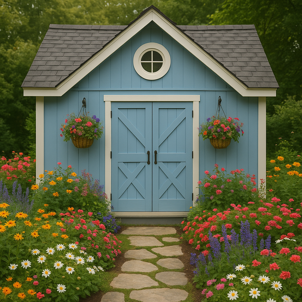 Abri de jardin en bois bleu et blanc, bois synthétique, extérieur, 240 × 220 × 250 cm