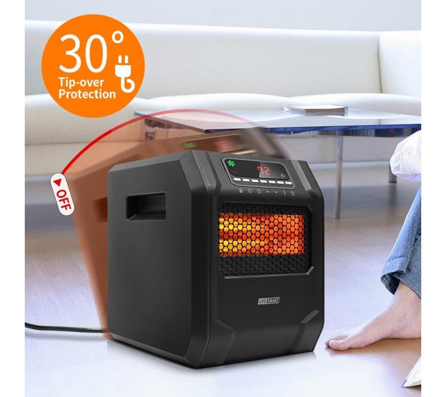 LIFE SMART Infrarot-Heizstrahler mit 6 Quarzheizelementen, LED-Digitalanzeige, Schnellheizfunktion mit Fernbedienung und Timer, Thermostatsystem mit Kipp- und Überhitzungsschutz für Zuhause