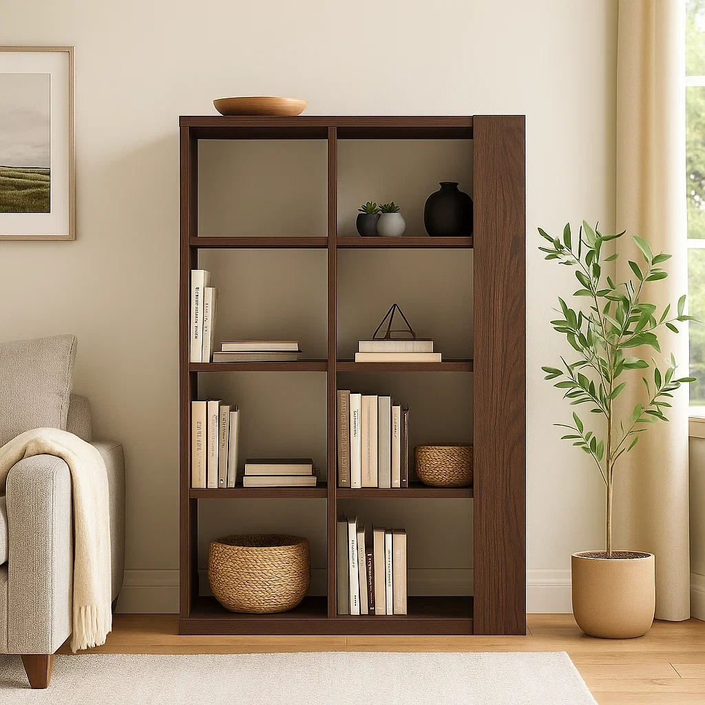 Bibliothèque ouverte, 8 compartiments, panneaux de particules, marron foncé, montage requis, pour usage intérieur, 80 x 30 x 150 cm - J25ECUjrFXru