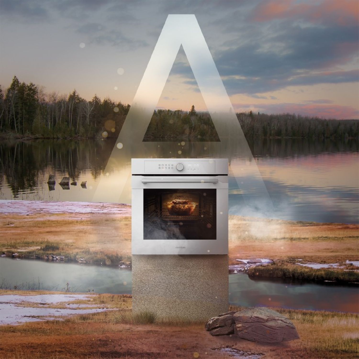 Einbau-Heißluftfritteuse, Glasweiß, 81 l Fassungsvermögen, 11 Funktionen mit Airfryer Master, Pizza Master, Dampfgarer, Dampfgarer E