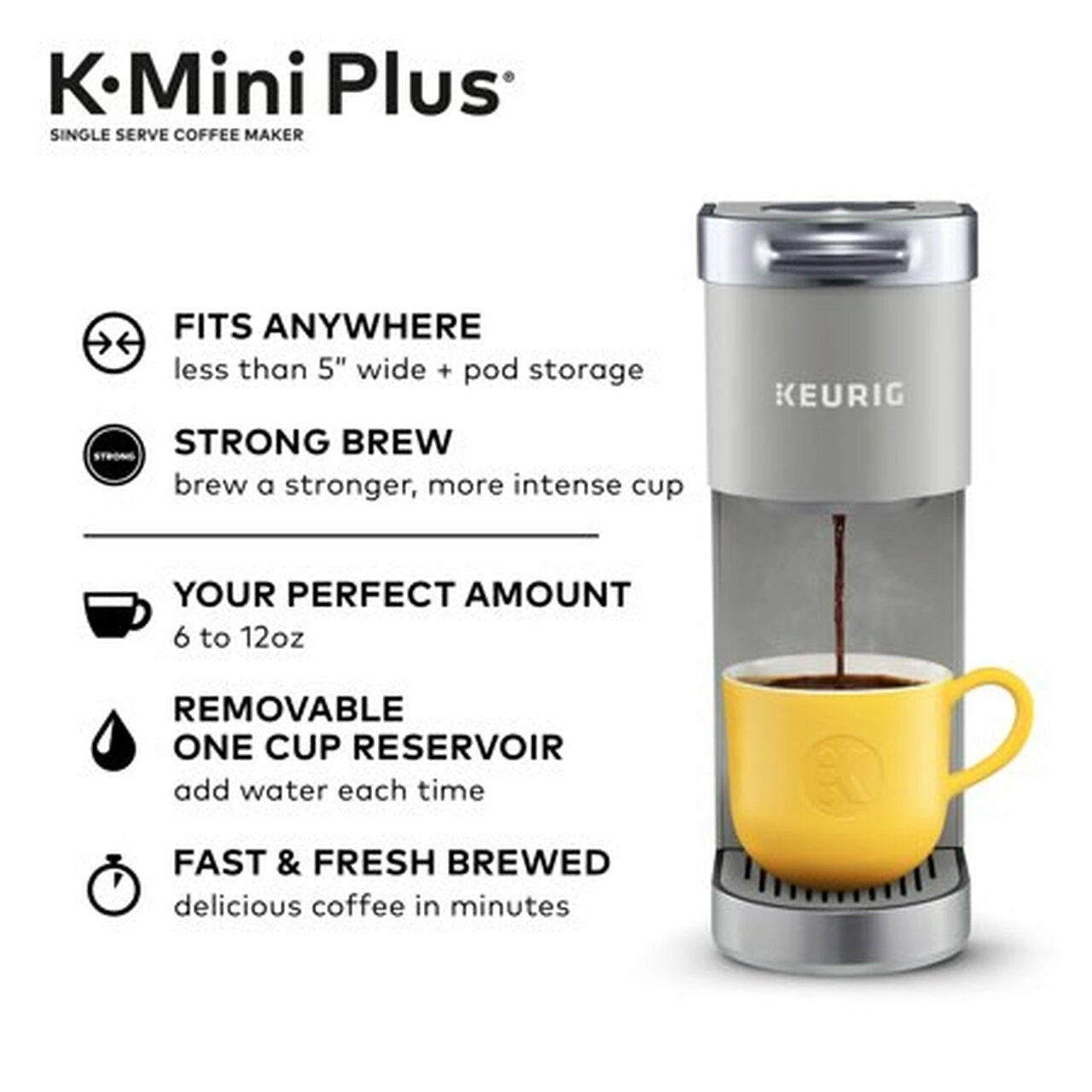 Keurig K-Mini Plus kaffemaskine til én kop, K-Cup kapsler, Studio Gray