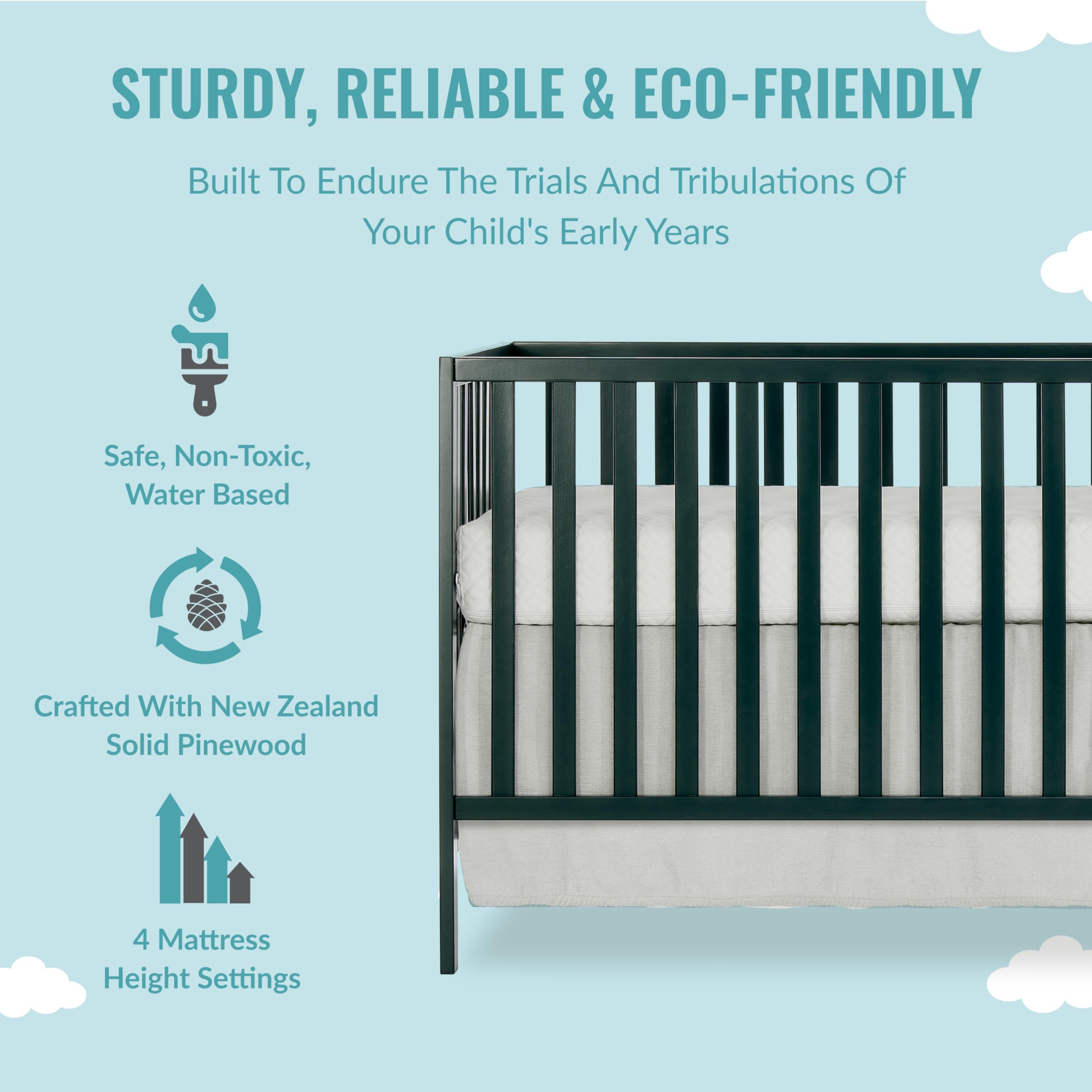 Lit bébé convertible Synergy 2025 avec table à langer. Olive