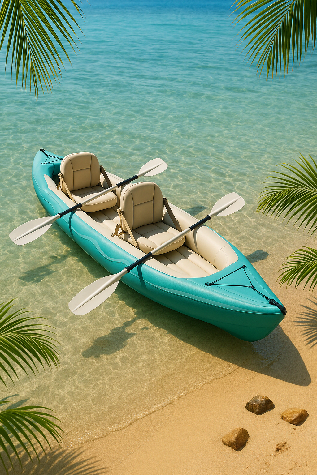 Kayak gonflable en PVC turquoise et beige, idéal pour la mer et la plage, dimensions : 376 x 77 x 34 cm, référence : GnjxtXC503Tm