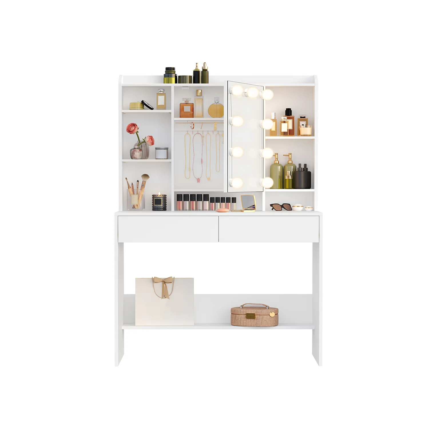 Møbelskab med 9 LED-lys og moderne spejl