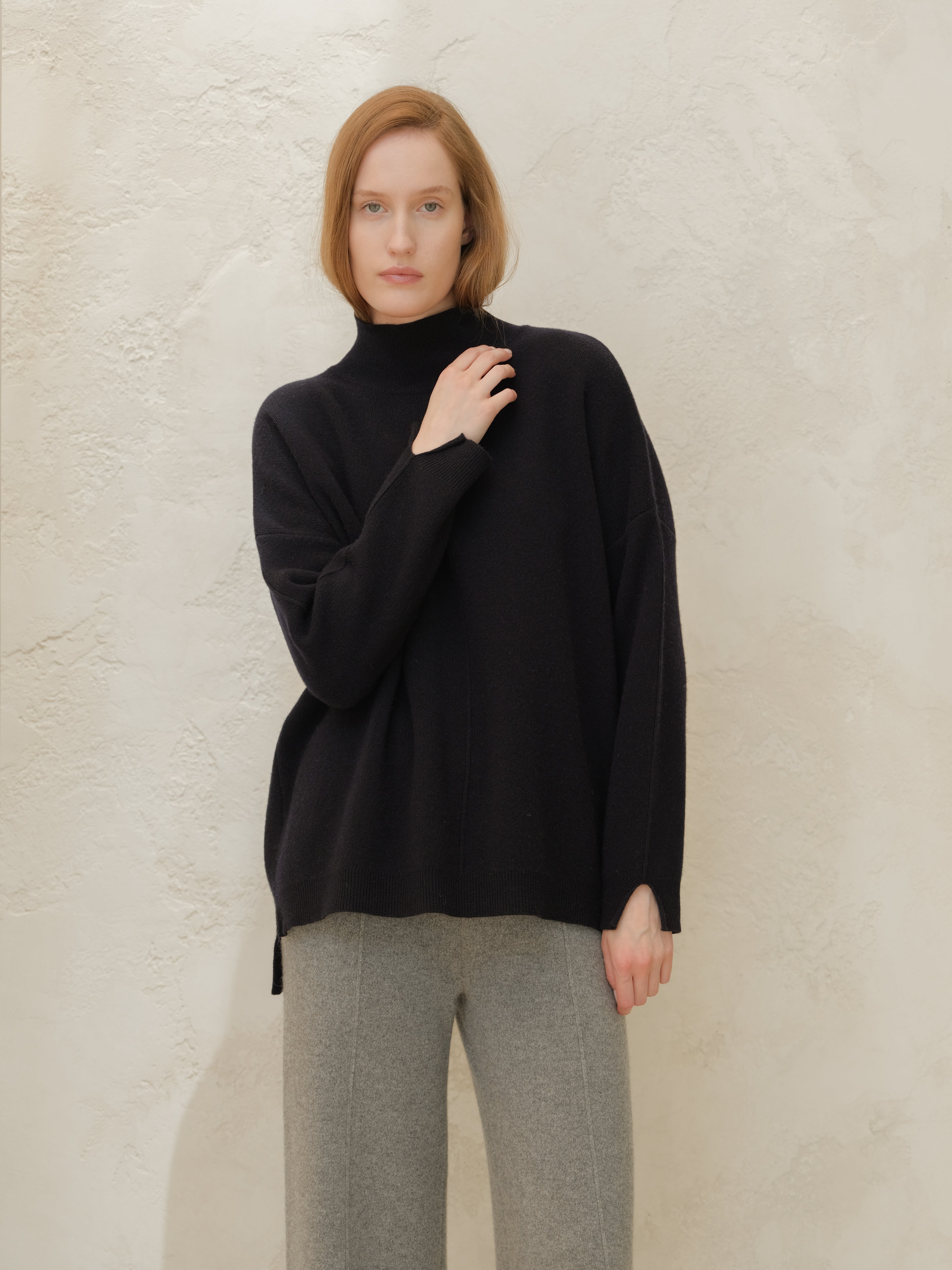 Wool & Cashmere Mix Solid Maxi Turtleneck Sweater