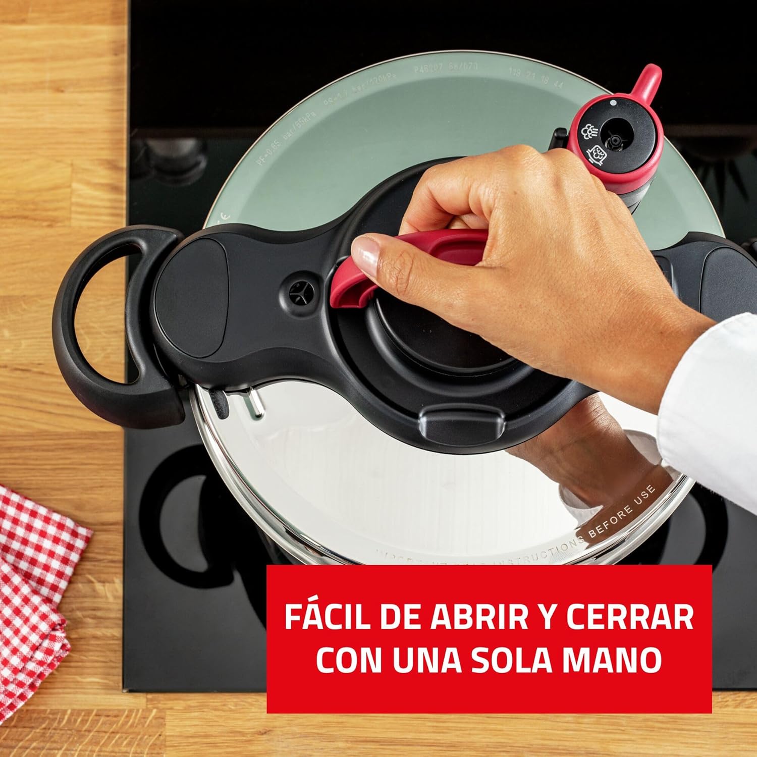 Tefal P47051 Clipso Minut Duo Aluminium-Schnellkochtopf mit 5 Sicherheitssystemen und einfacher Einhandbedienung, Grau/Rot, 5 l