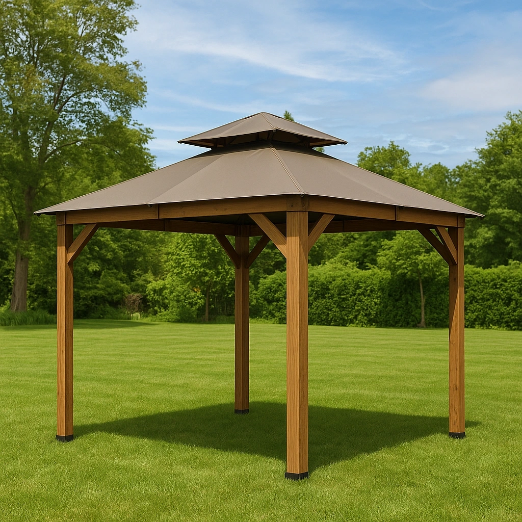 Pavillon de jardin en bois avec toit à pignon métallique 3x3x2,5 m - TLfUZxV526jq