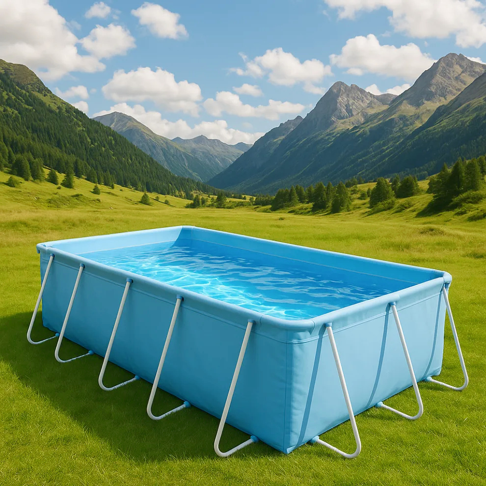 Piscine tubulaire rectangulaire, oui, piscine tubulaire en PVC et acier, bleu jardin, 404 x 201 x 100 cm, NDuTAIl658BX