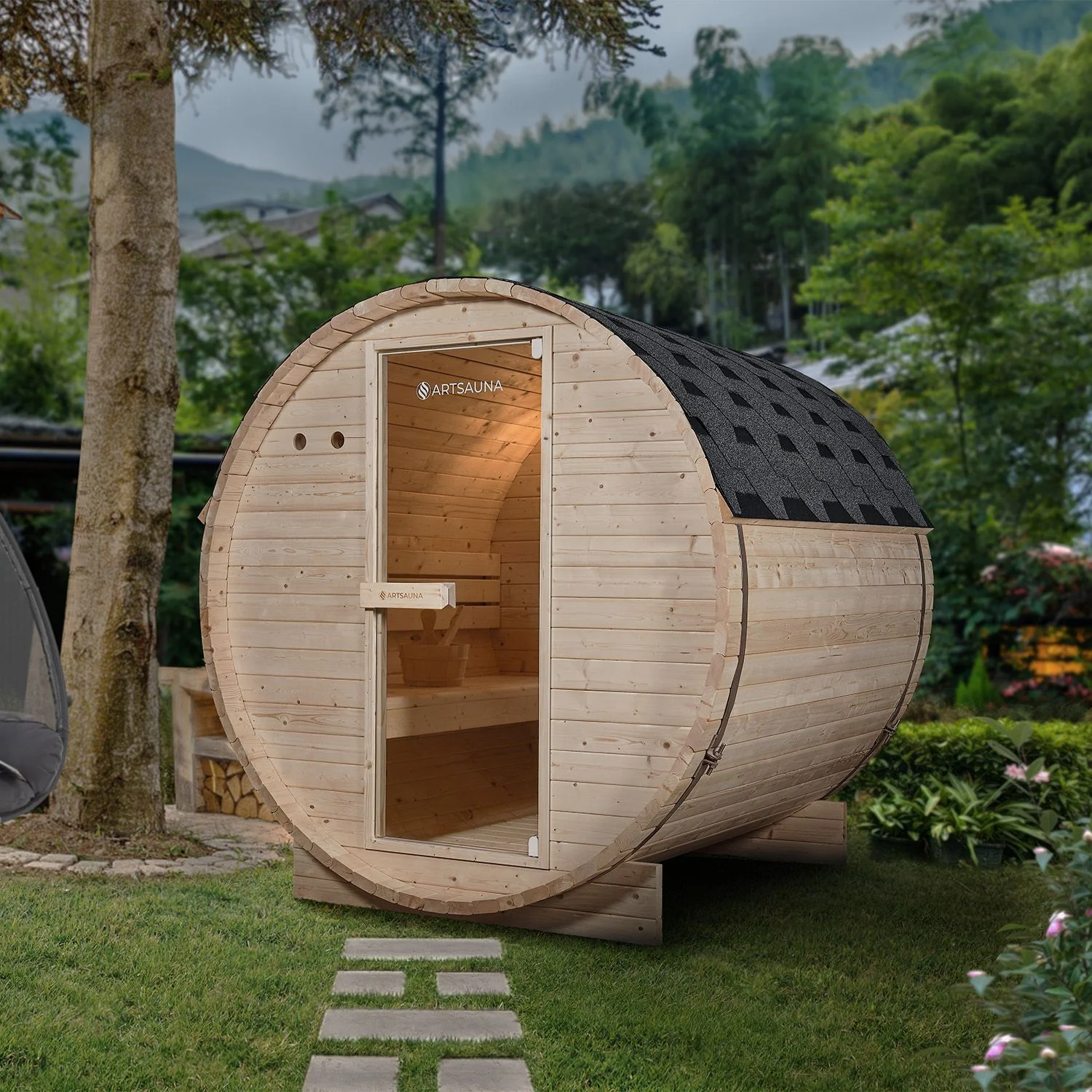 2025 Spitzbergen Fasssauna mit Saunaofen