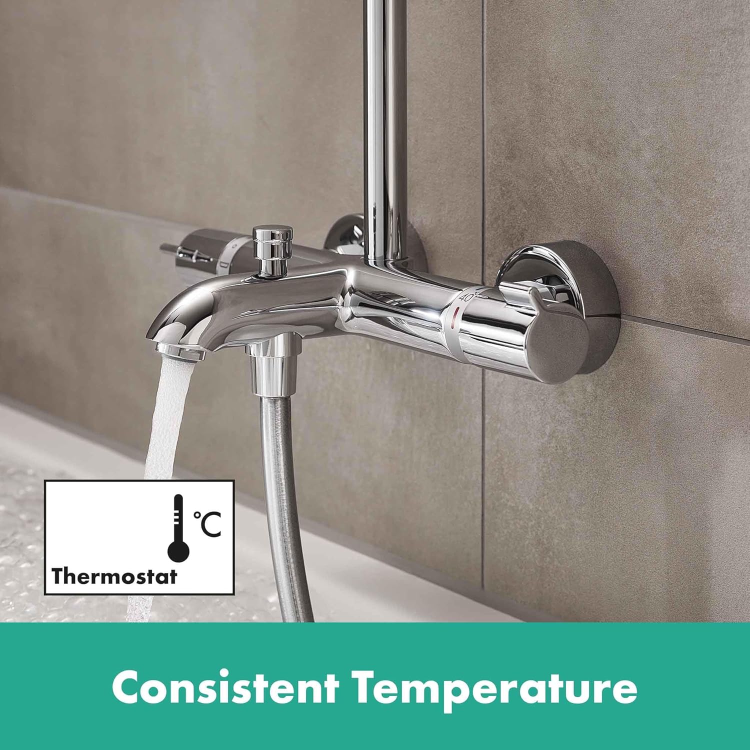 hansgrohe Crometta E - wassersparendes Duschsystem (EcoSmart) mit Thermostat, Regendusche (240 x 240 mm), Handbrause (2 Strahlarten), flexiblem Schlauch, Brausestange und rechteckigem, feststehendem Brausekopf, Chrom, 27281000