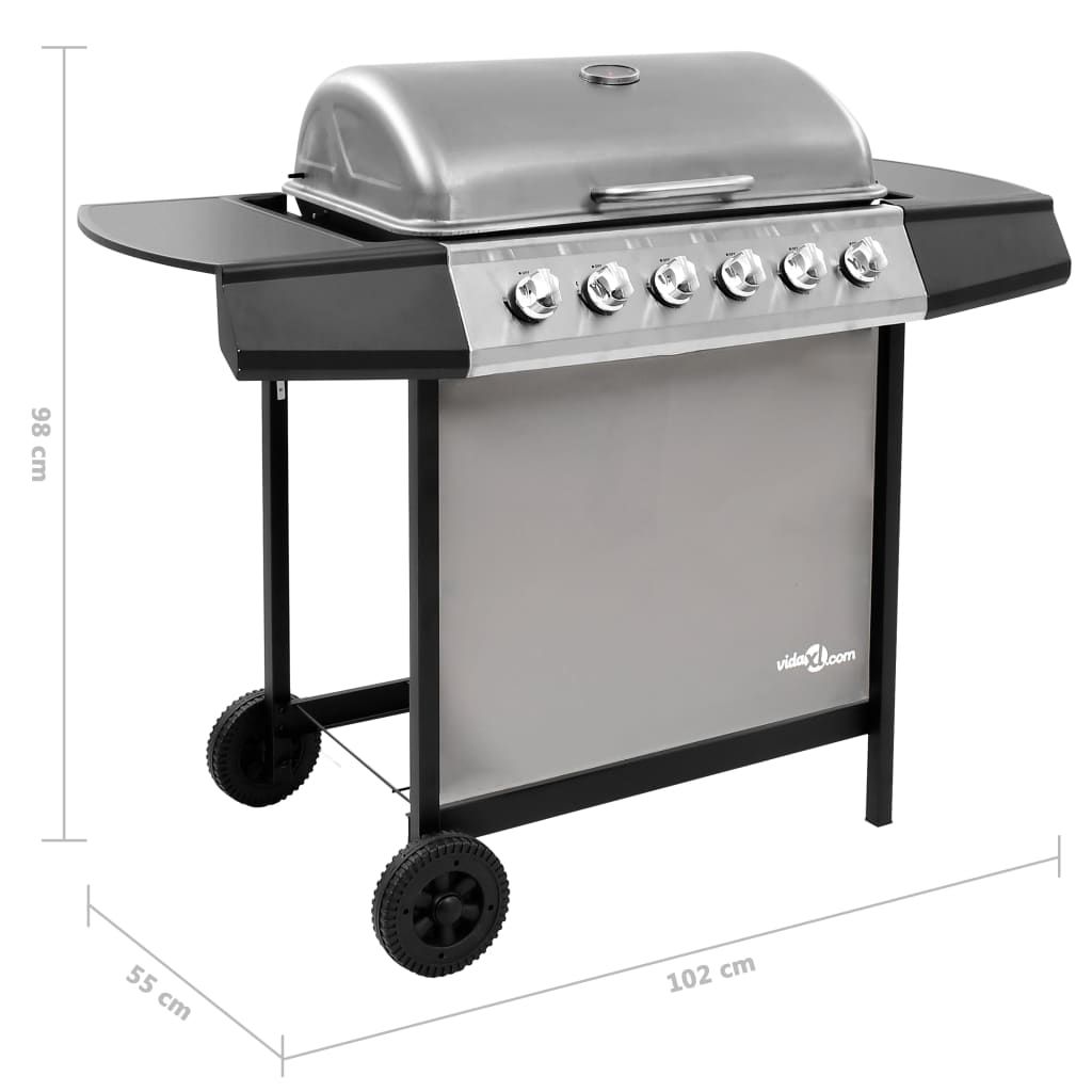 VidaXL Gasgrill mit 6 Brennern, Schwarz und Silber