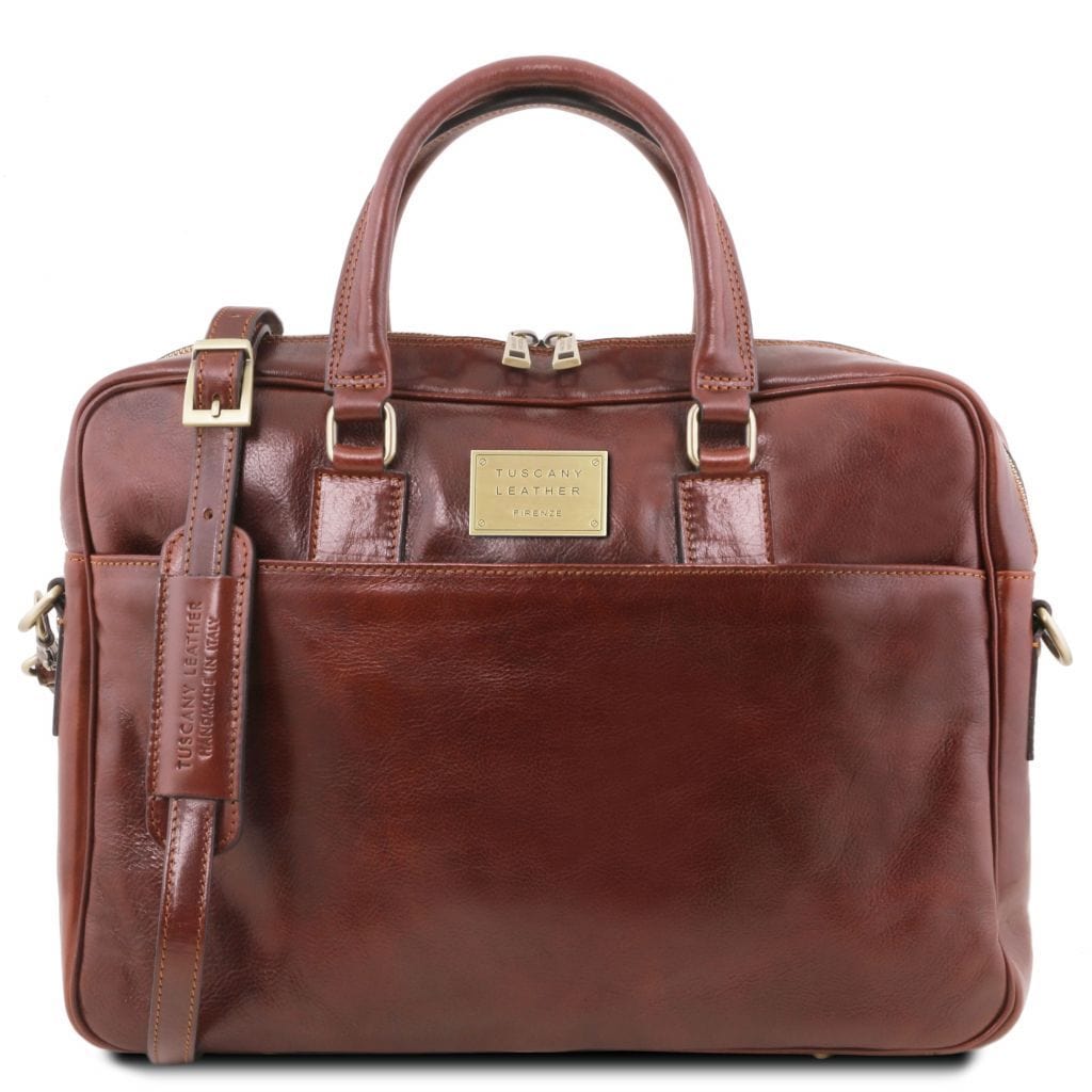 Urbino - Leather laptop briefcase - 2 compartments with front pocket | TL141894