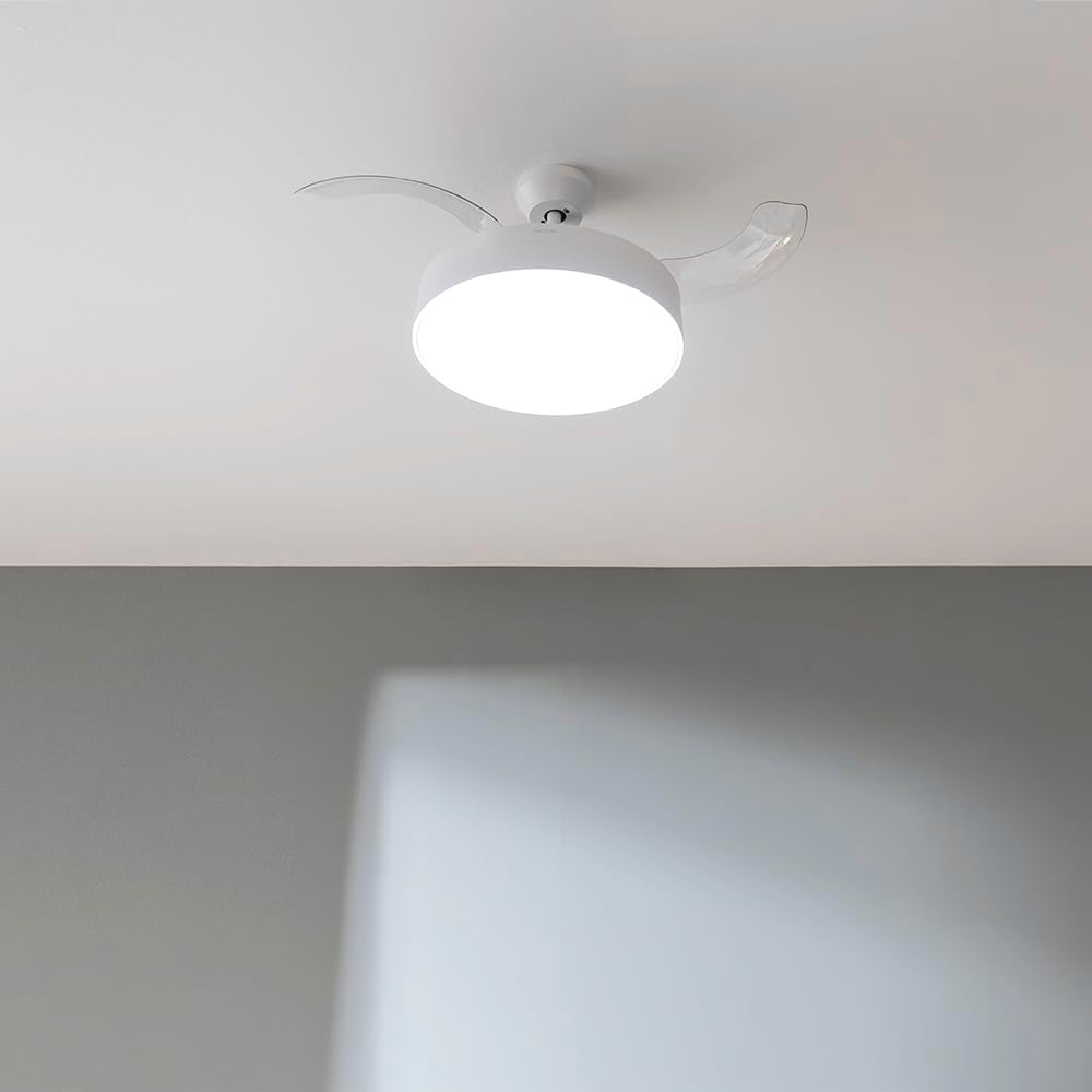 Ventilateur de plafond Cecotec à pales rétractables et lampe invisible EnergySilence Aero 4280 en acier, 40 W, diamètre 42 pouces (106 cm), minuterie, 3 tons lumineux, fonction été-hiver