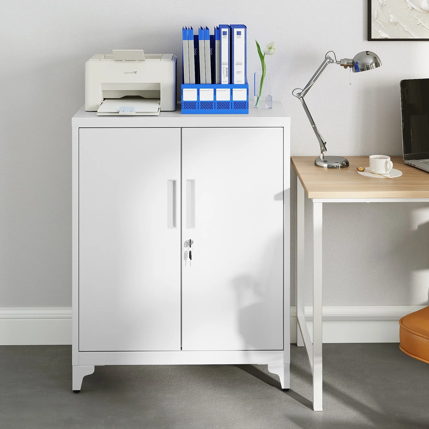 Aufbewahrungsschrank aus mattgrauem Stahl (Modelljahr 2025) mit 2 abschließbaren Türen