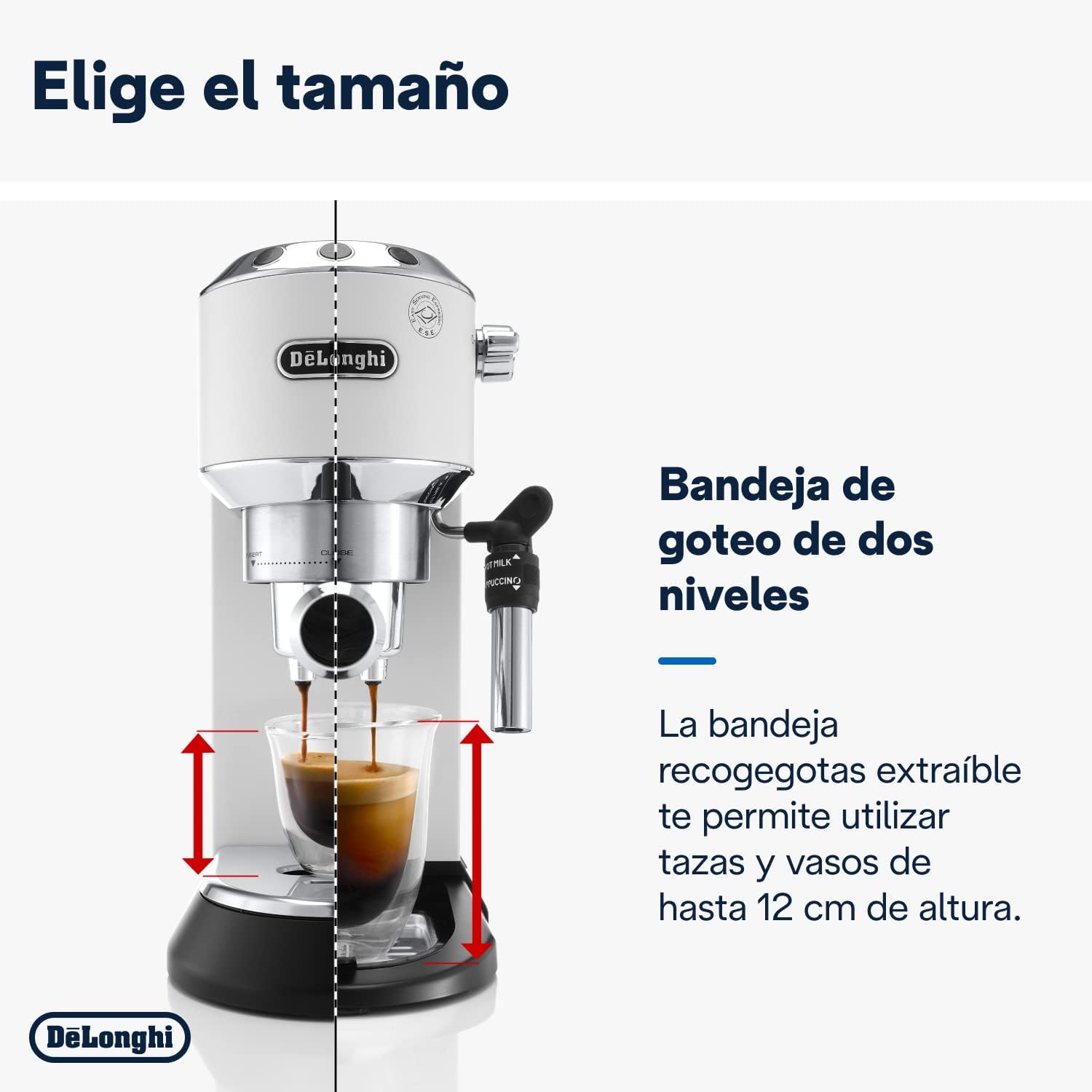 De'Longhi Dedica – Cafetière à pompe en acier inoxydable pour café moulu ou individuel, expresso et cappuccino, réservoir de 1,3 litre, système anti-goutte, modèle EC685.M, couleur métal