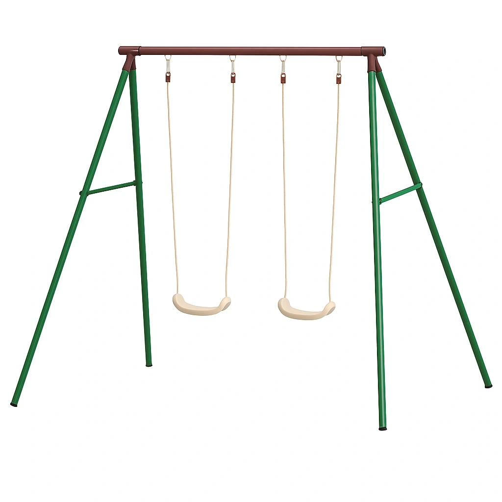 Balançoire double pour enfants, verte/acier, jardin, 200 x 120 x 220 cm - fiSHDNf187UI