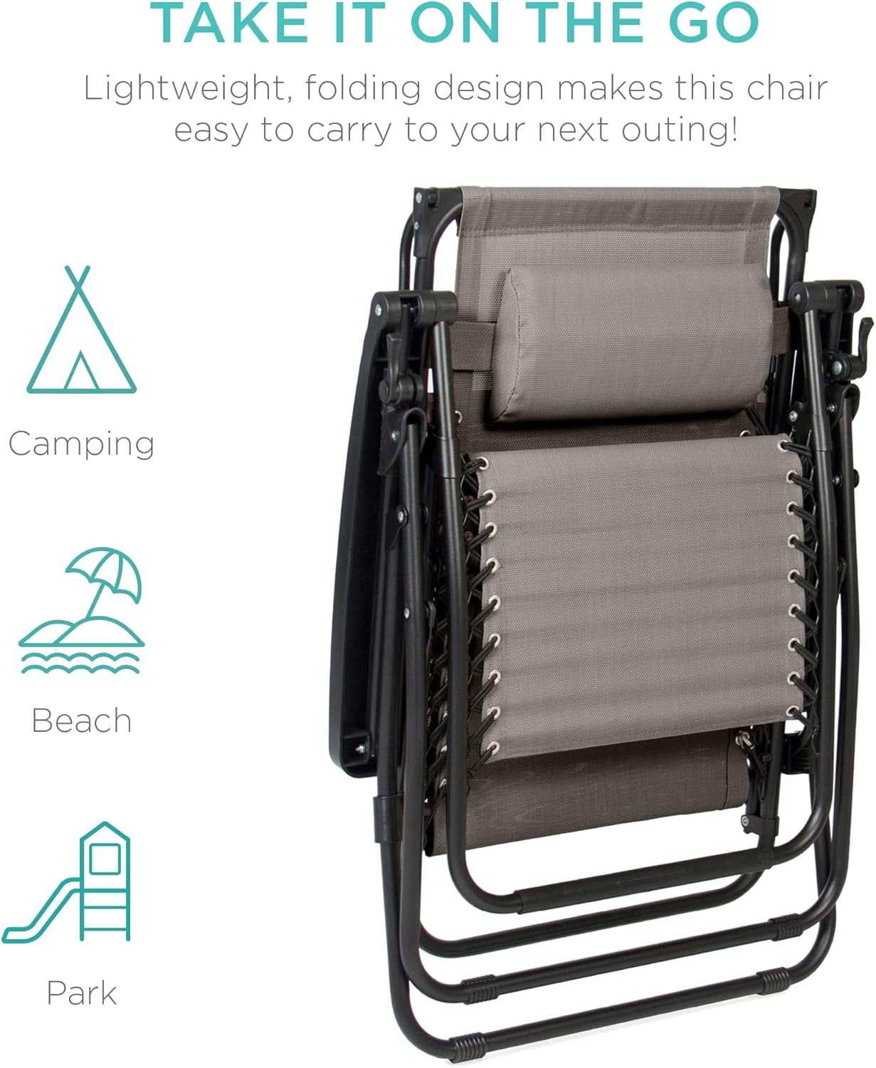 Bedste valg – Zero Gravity-lænestol til terrassen. Justerbar og foldbar udendørsstol med baldakin, nakkepude og sidebakke. Textilene – Påfugleblå