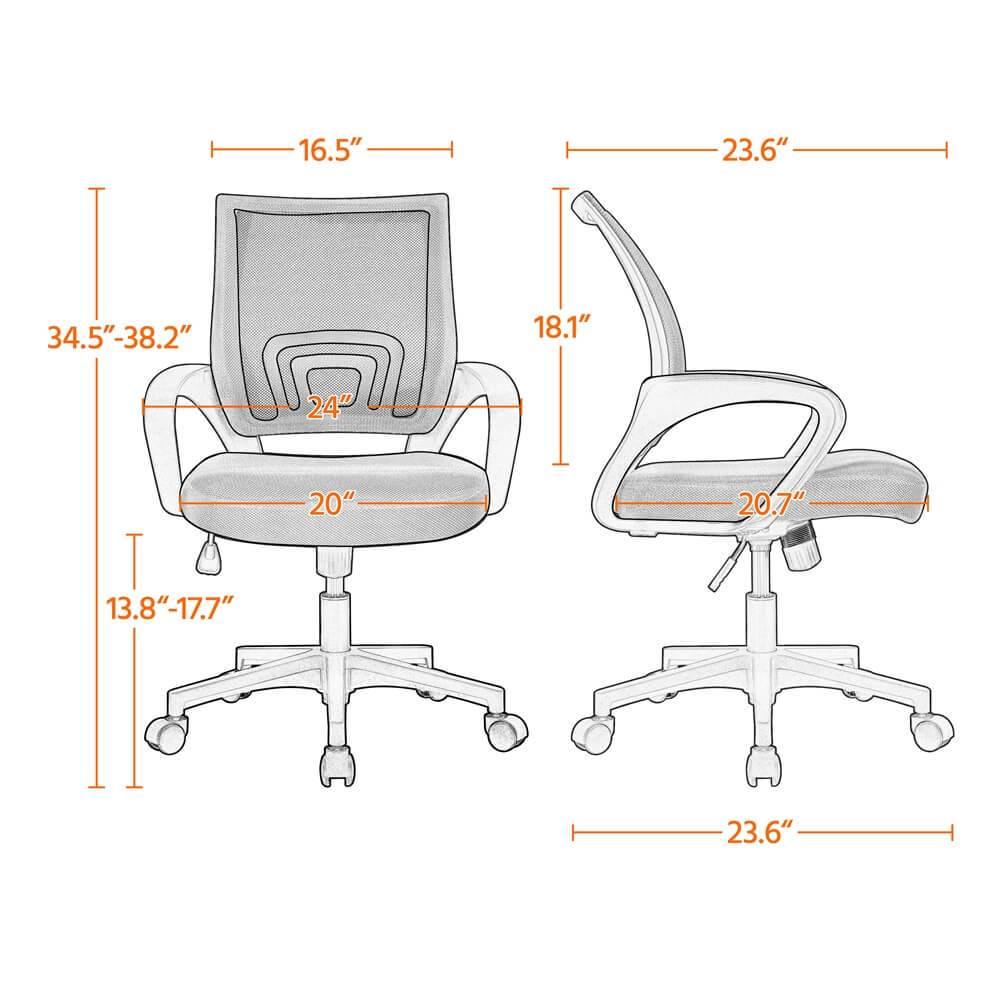 Yaheetech Bürostuhl mit mittelhoher Rückenlehne – Ergonomischer Netzstuhl mit verstellbarer Höhe, Lendenwirbelstütze und 360°-Drehrollen. Belastbarkeit: 125 kg.
