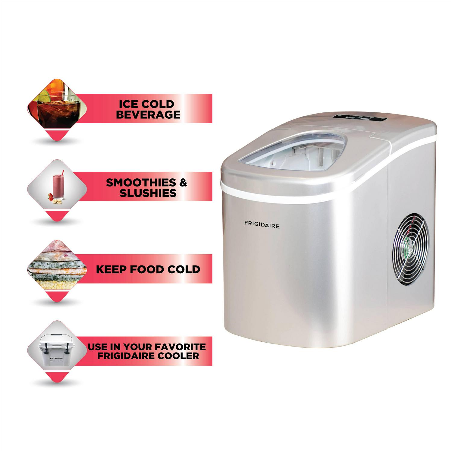 2025 Frigidaire – Tragbarer Eiswürfelbereiter für die Arbeitsplatte (11,8 kg) – Silber (Modell EFIC108)