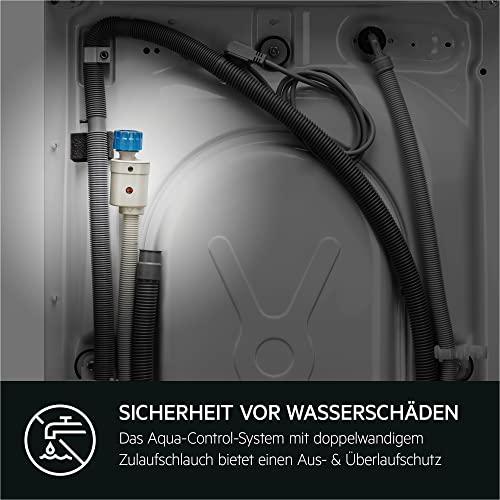 Waschmaschine der AEG ProSteam 7000 Serie (Modelljahr 2025): Erfrischende Dampffunktion. 9 kg Fassungsvermögen. Leiser Betrieb. Automatische Beladungserkennung. 20 % Wasserersparnis. Wäschezuführungsfunktion. Wasserstoppfunktion. Schleuderdrehzahl 14