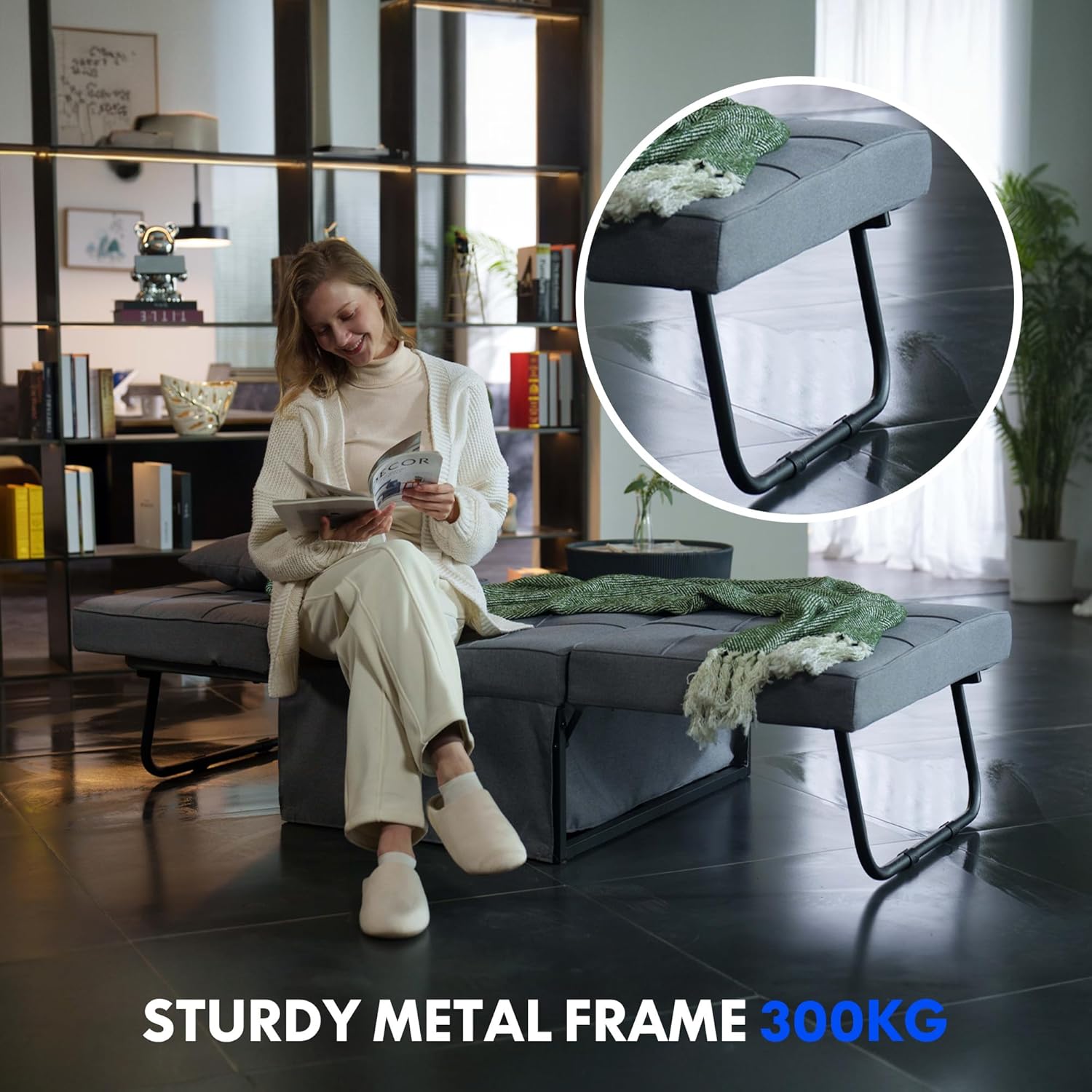 FLEXISPOT Schlafsofa, ausziehbarer Klappsessel mit Bettfunktion, Schlaffunktion, wandelbarer Schlafsessel, Belastbarkeit 300 kg, Grau