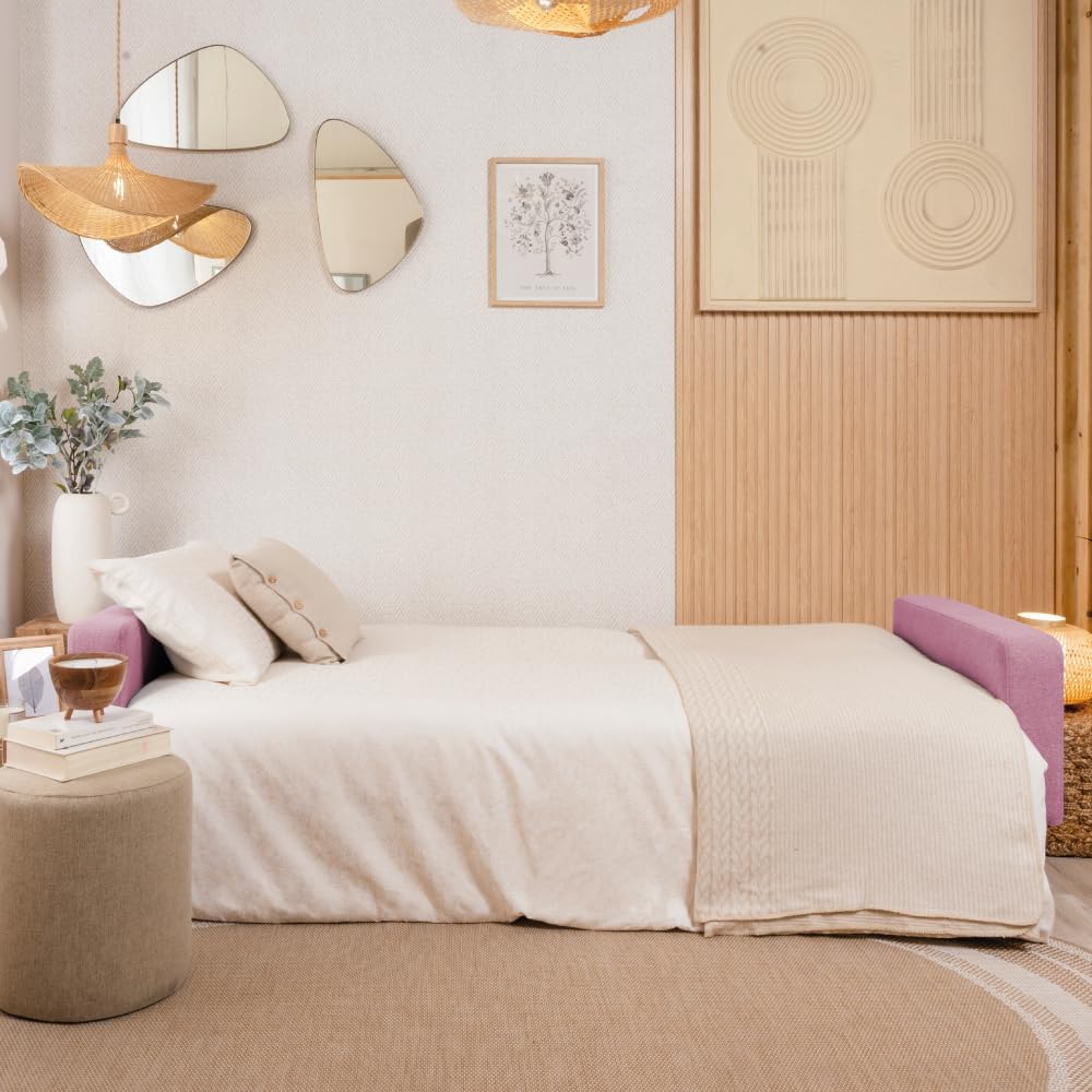 Don Descanso Reine 3-Sitzer-Schlafsofa, Stoffbezug, Click-Clack-Öffnungssystem, Sofa-Maße: 201 x 73 x 79 cm, Bett-Maße: 201 x 99 x 42 cm, inklusive 2 Kissen, Hellgrau