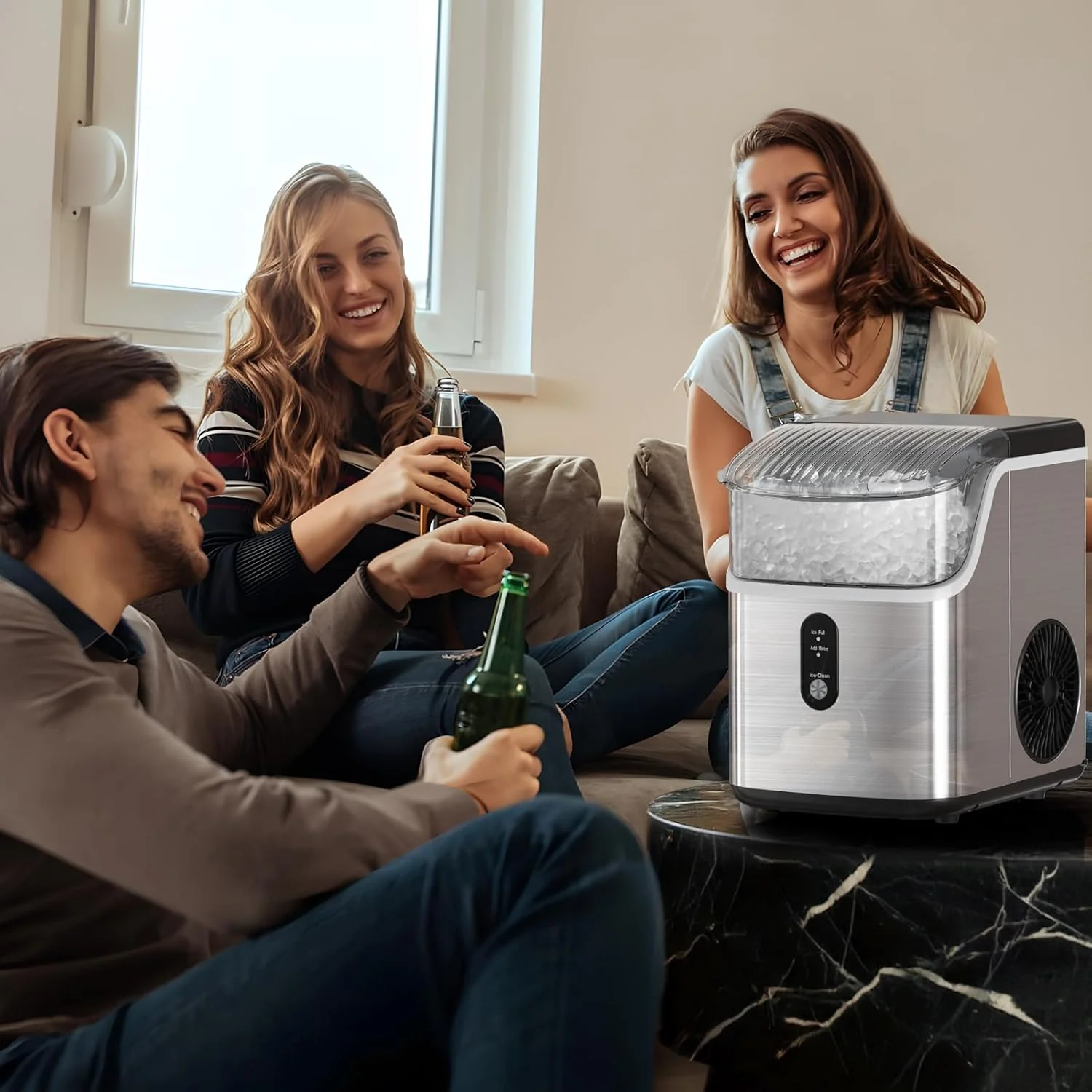 Eiswürfelbereiter 2025 für die Arbeitsplatte. Kaubare Eiswürfel. 15 kg/24 h. Selbstreinigend. Schalleis. Ein-Knopf-Bedienung. Für Küche oder Büro. Edelstahl, silberfarben.