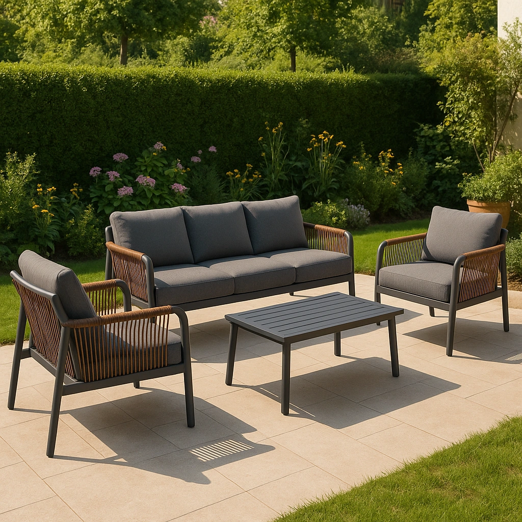 Ensemble de mobilier de jardin en rotin gris acier pour terrasse, 5 places - eDASyZI371Pu
