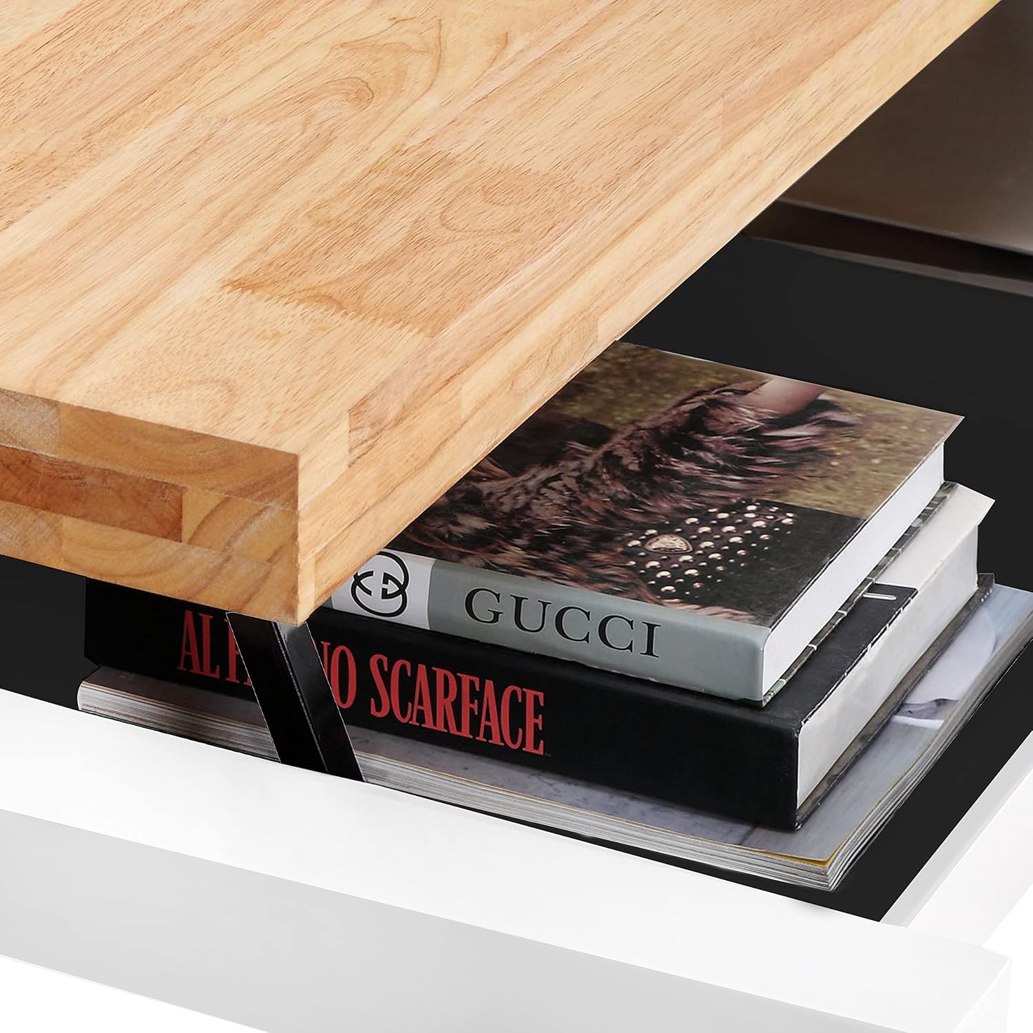 Duehome | Loft, höhenverstellbarer Couchtisch, Esstisch, Eiche und Weiß, Maße: 120 cm (L) x 60 cm (B) x 47,5/62 cm (H)