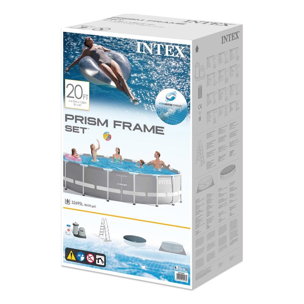 Intex 549x122cm Runder, röhrenförmiger PVC-Aufstellpool, Grau, mit Filterpumpe