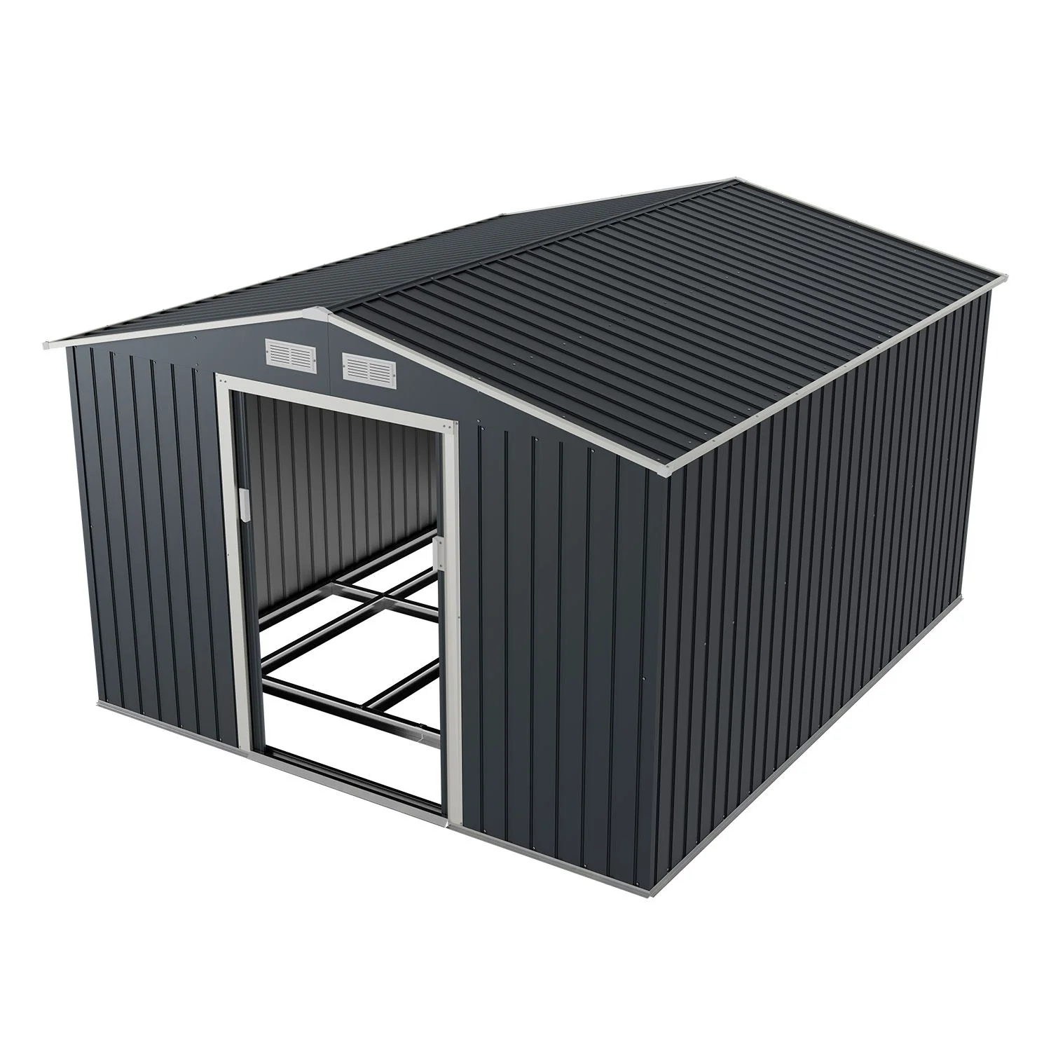 Abri de jardin en métal vert foncé 2025, modèle M avec toit incliné