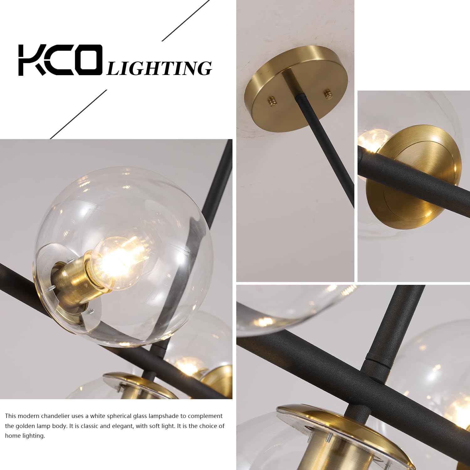 Moderne Esszimmerleuchte von KCO Lighting aus goldfarbenem Metall, Kücheninsel-Pendelleuchte aus weißem Glas, 7-flammig, E27, 80 cm höhenverstellbar