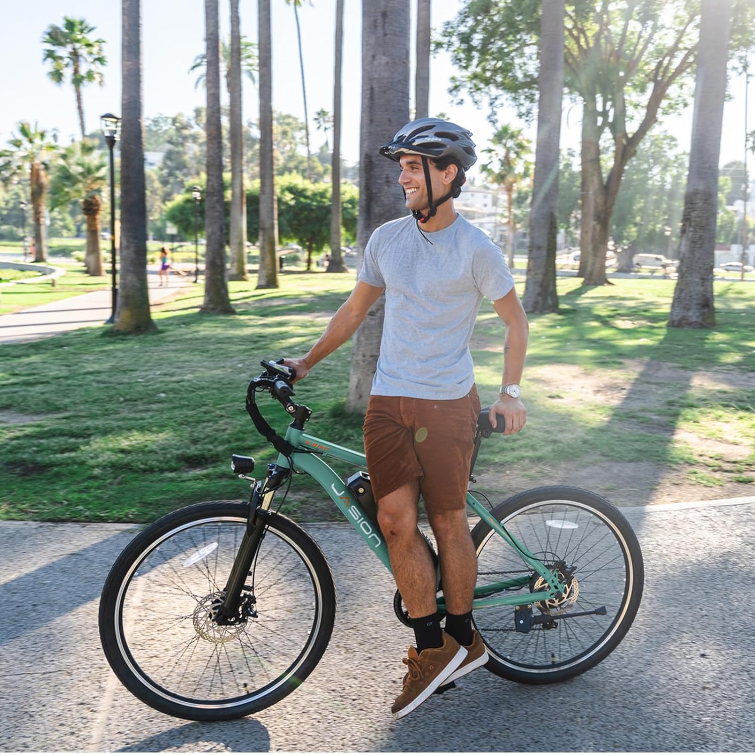 Vélo électrique Jasion EB5 pour adultes avec batterie amovible de 360 ​​Wh, 64 km, 32 km/h, VTT électrique de ville avec moteur de 350 W, 7 vitesses, pneus de 26 pouces et suspension avant.