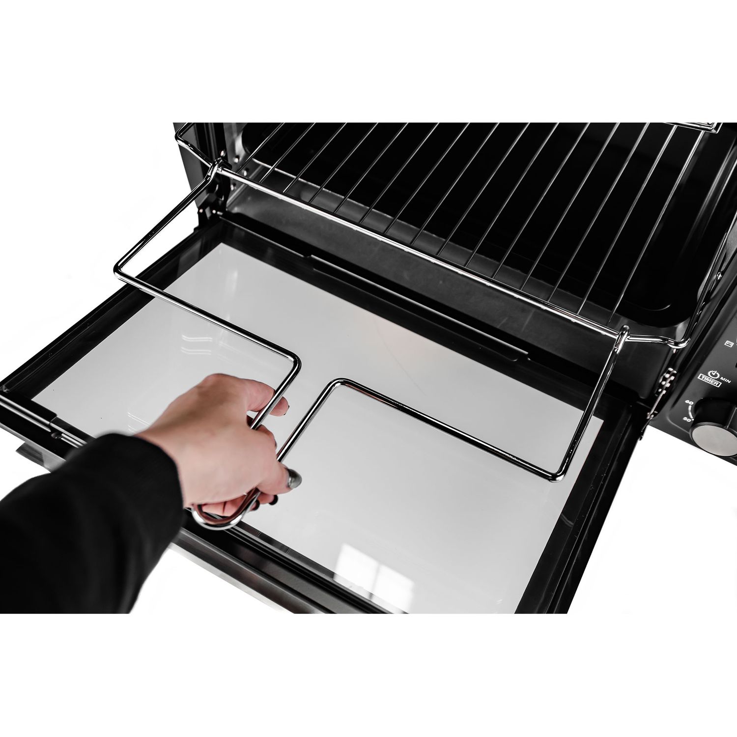 Elektrischer Konvektionsofen, 35 l, Edelstahl, Drehspieß, Timer, Temperaturregelung, Schwarz/Silber, 1800 W, passend für Camry CR 6007