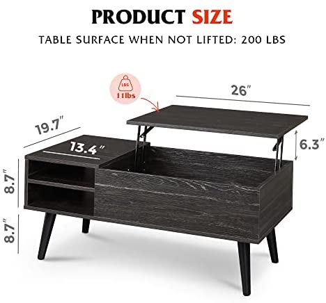 WLIVE Couchtisch mit Hubtischplatte, verstecktem Fach und verstellbarer Ablagefläche