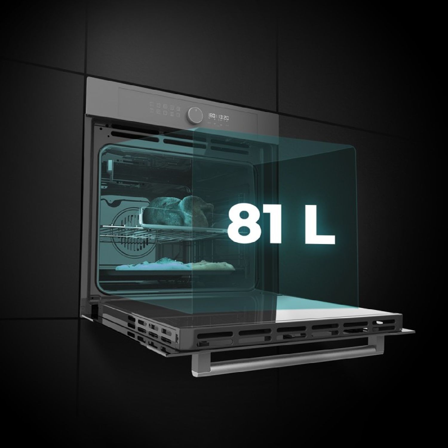 Einbau-Heißluftfritteuse, Glasgrau, 81 l Fassungsvermögen, 11 Funktionen mit Airfryer Master, Pizza Master, Dampfgarer-Funktion und Dampfgarer-Funktion