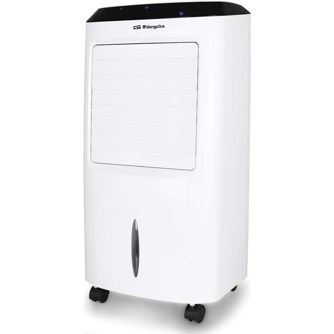 Orbegozo Air 52 – 3-in-1 Verdunstungsklimaanlage, 10-Liter-Tank, 65 W, 3 Geschwindigkeitsstufen, 8-Stunden-Timer, Fernbedienung, Kaltwasserspeicher, Weiß