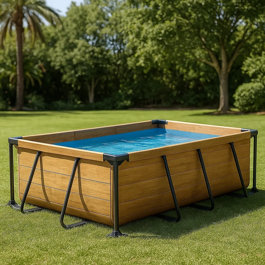 Piscine tubulaire rectangulaire, capacité 6200 litres, en PVC et acier, aspect bois, à monter soi-même, 300 x 200 x 90 cm - VdRYYLWPtGrL