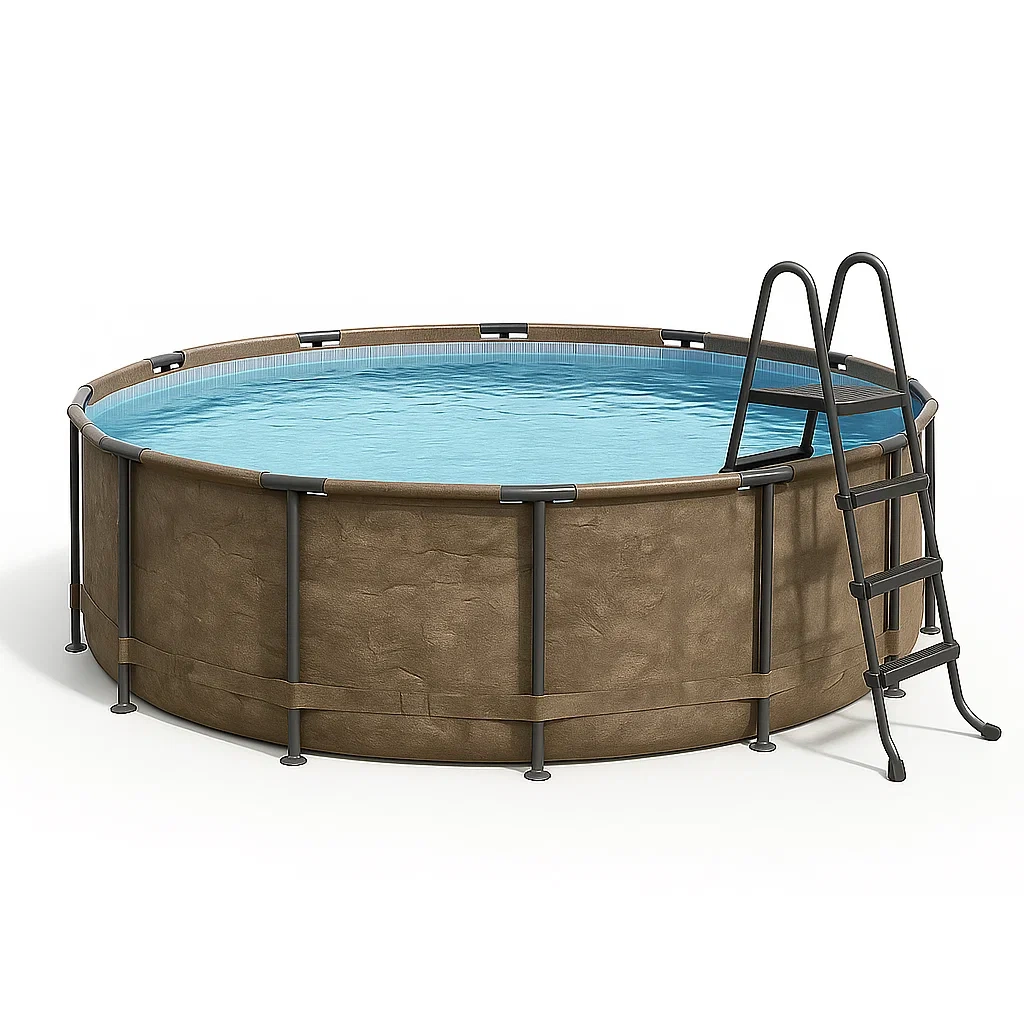 Piscine tubulaire ronde amovible en acier 298 x 96 cm marron/gris avec filtre et échelle CrSpDtD245ok