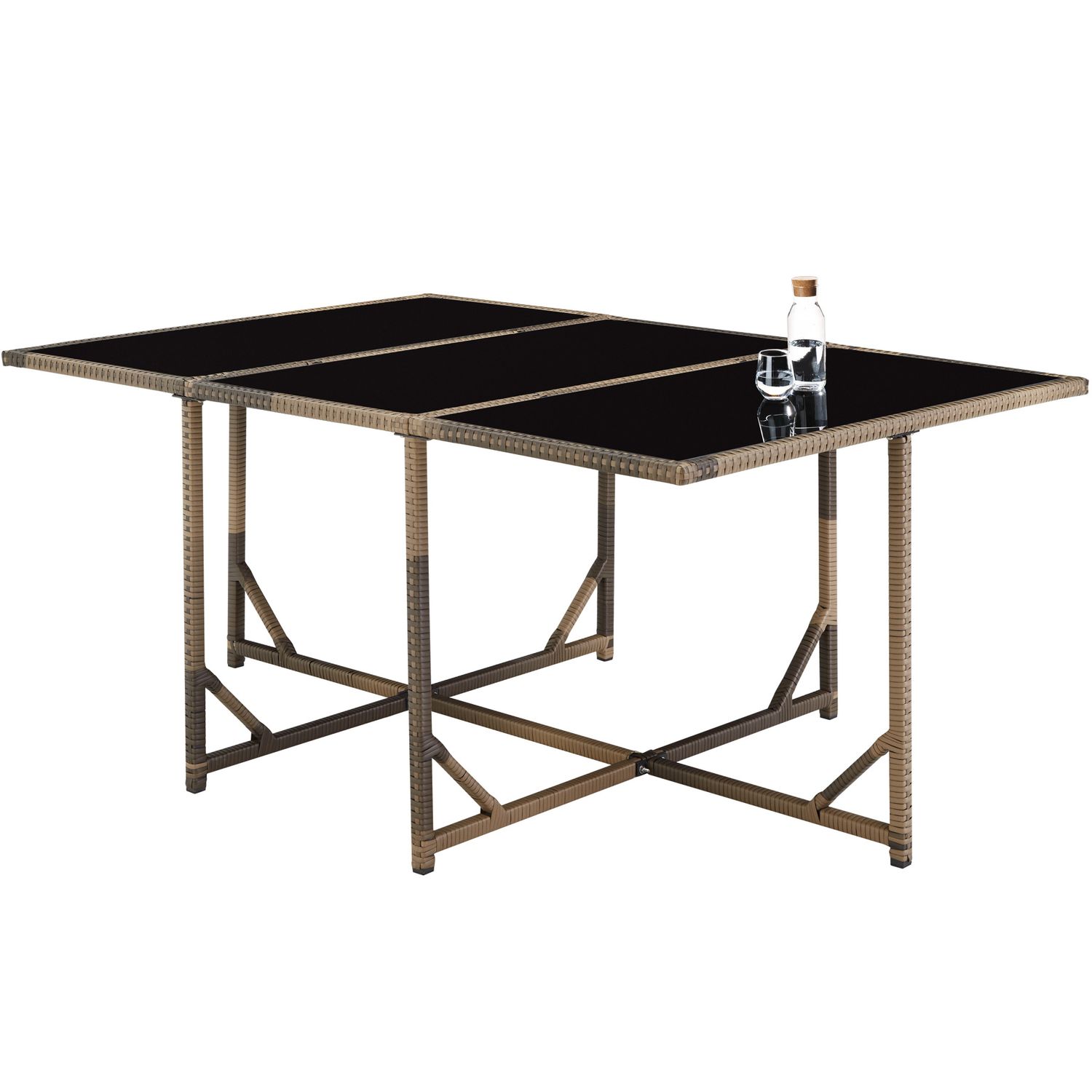 Malaga Rattan-Set 6+4+1, wasserdichte Schutzhülle - Natur