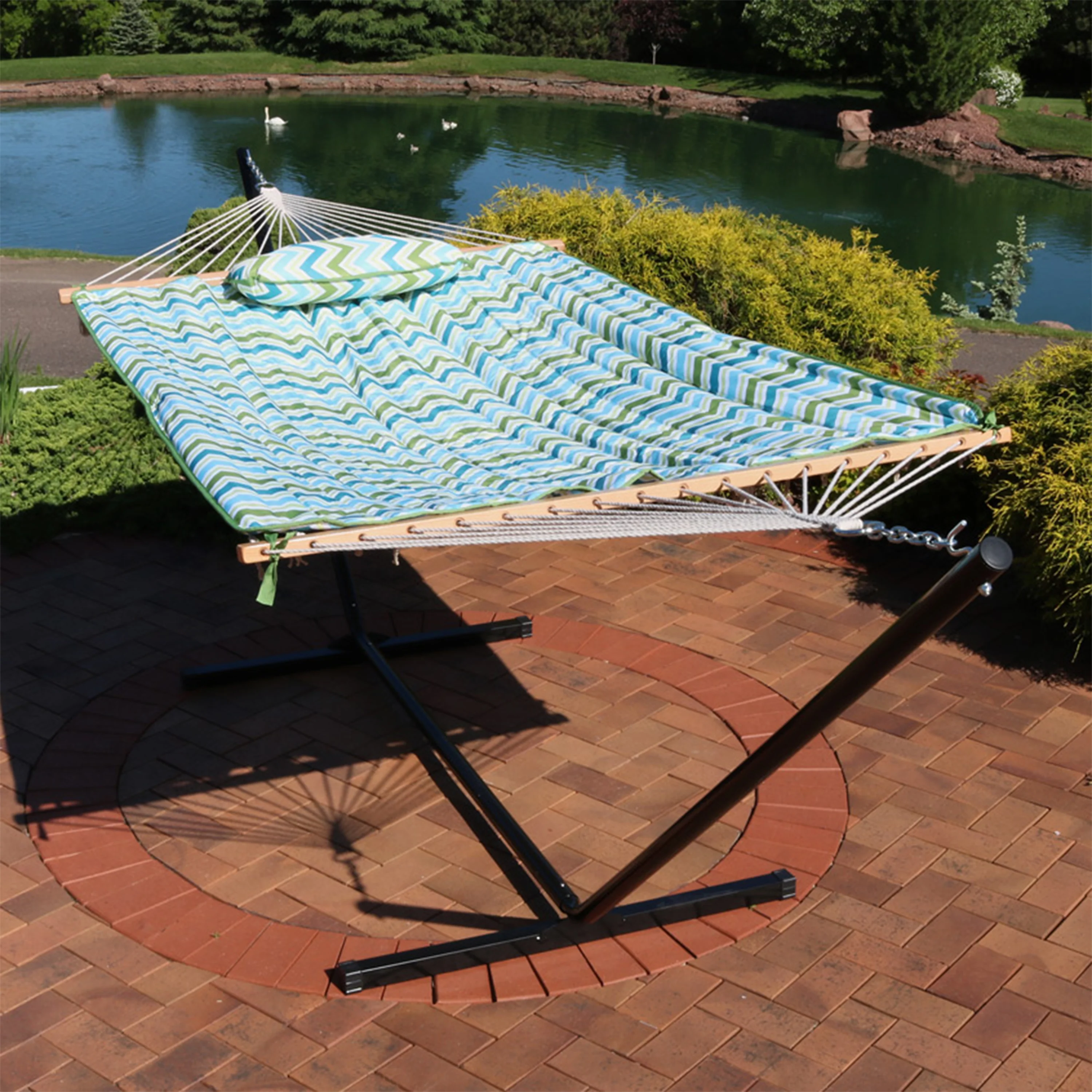 2025 Sunnydaze 12' rebhængekøje med stålstativ, madras og pude