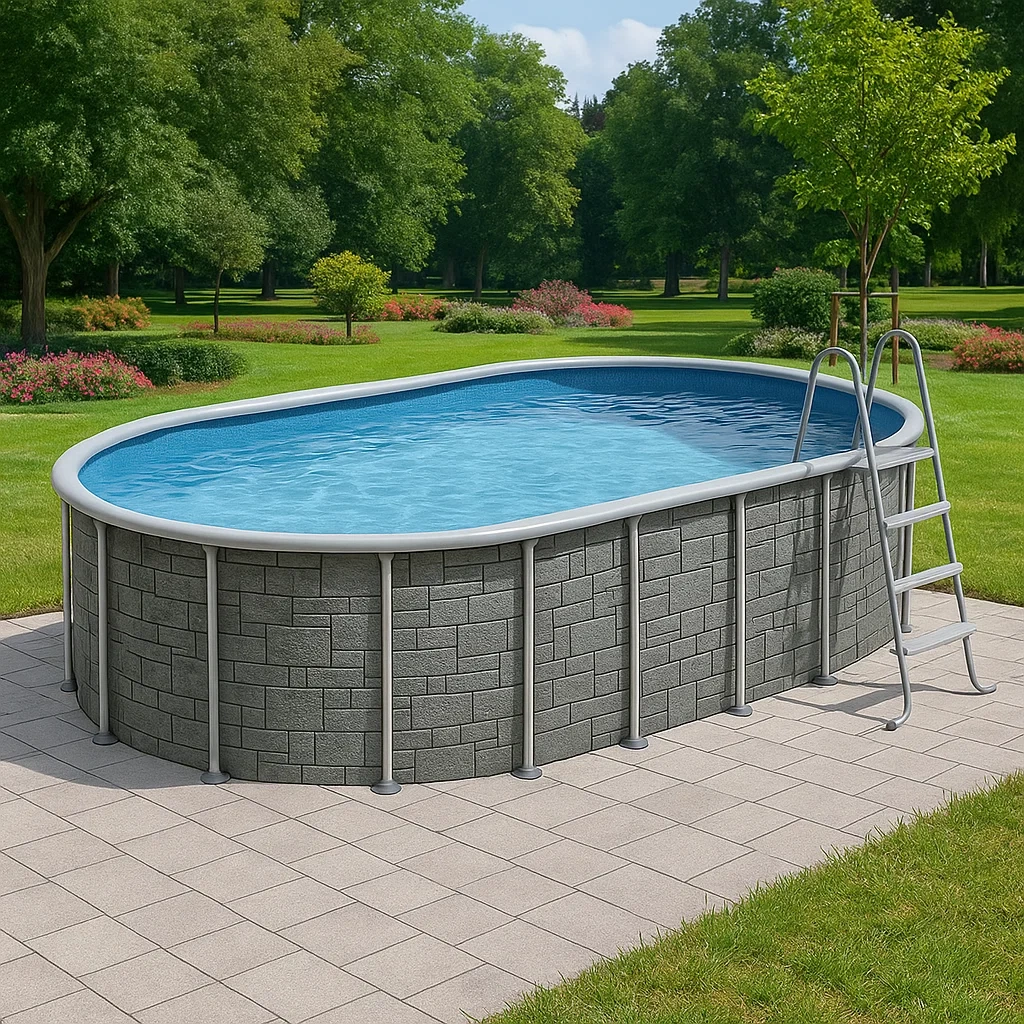 Piscine hors-sol tubulaire ovale avec structure en acier 418 x 243 x 98 cm gris/bleu stbEGsS137Jy