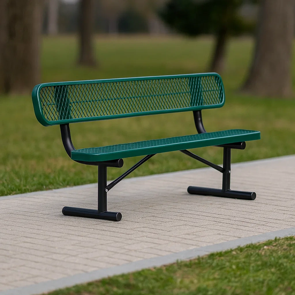 Banc de parc, vert, acier, extérieur, 182 x 56 x 86 cm