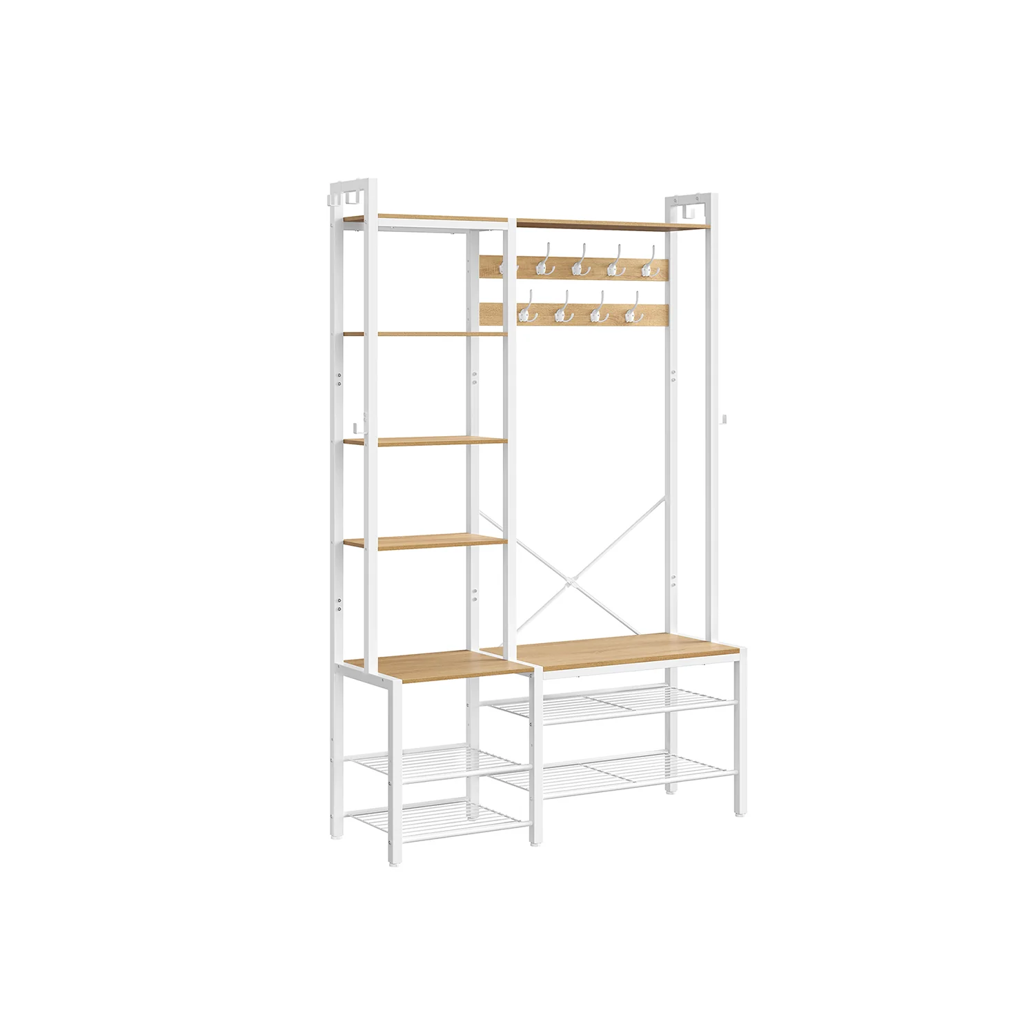 Garderobenständer mit Schuhbank, Steingrau und Tintenschwarz