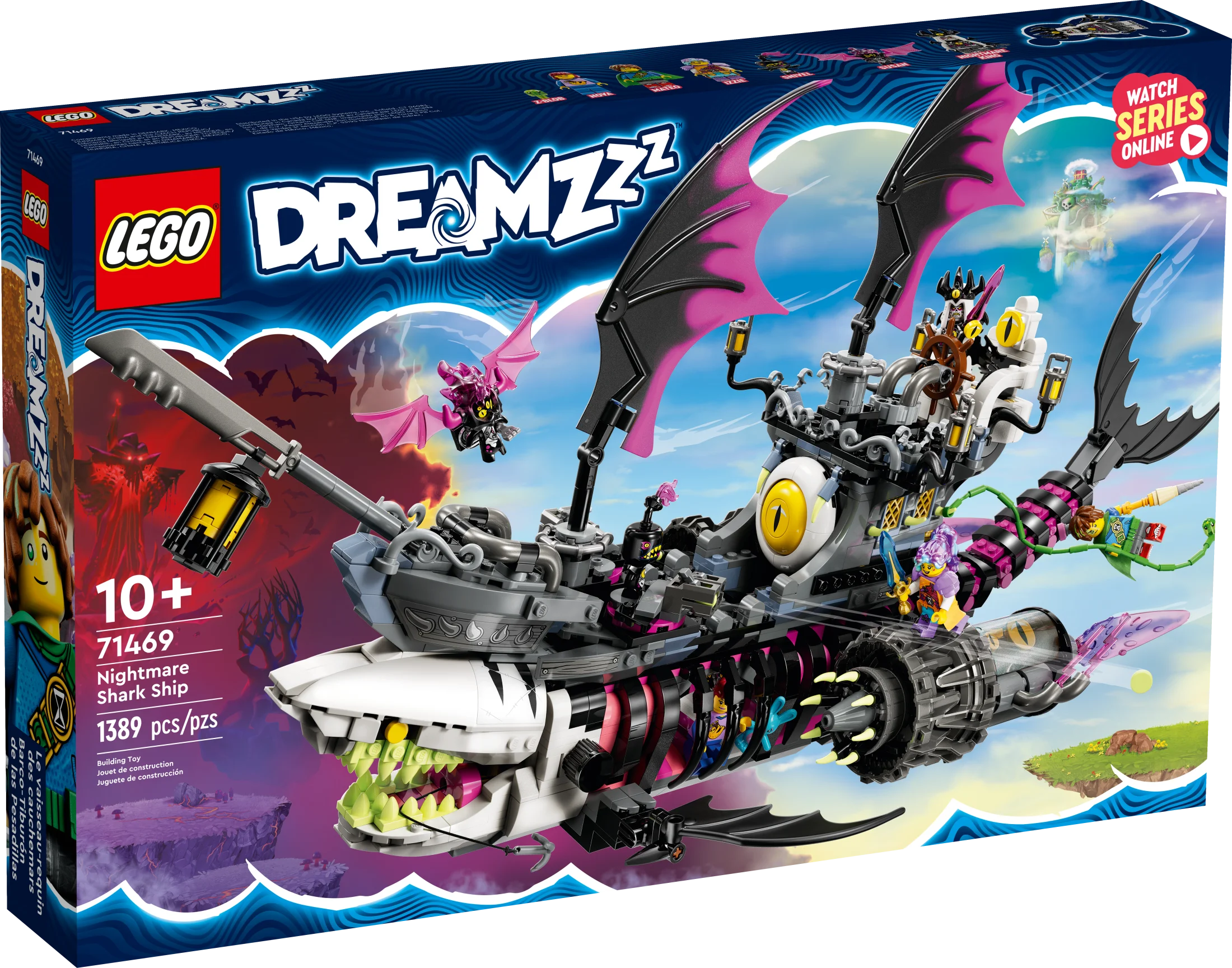 LEGO DREAMZzz Mareridts-hajskib 71469, Byg legetøjssættet som et flyvende piratskib eller en monstertruck, Indeholder 4 minifigurer, hajlegetøj, Gave til børn og pre-teenagere fra 10 år og opefter