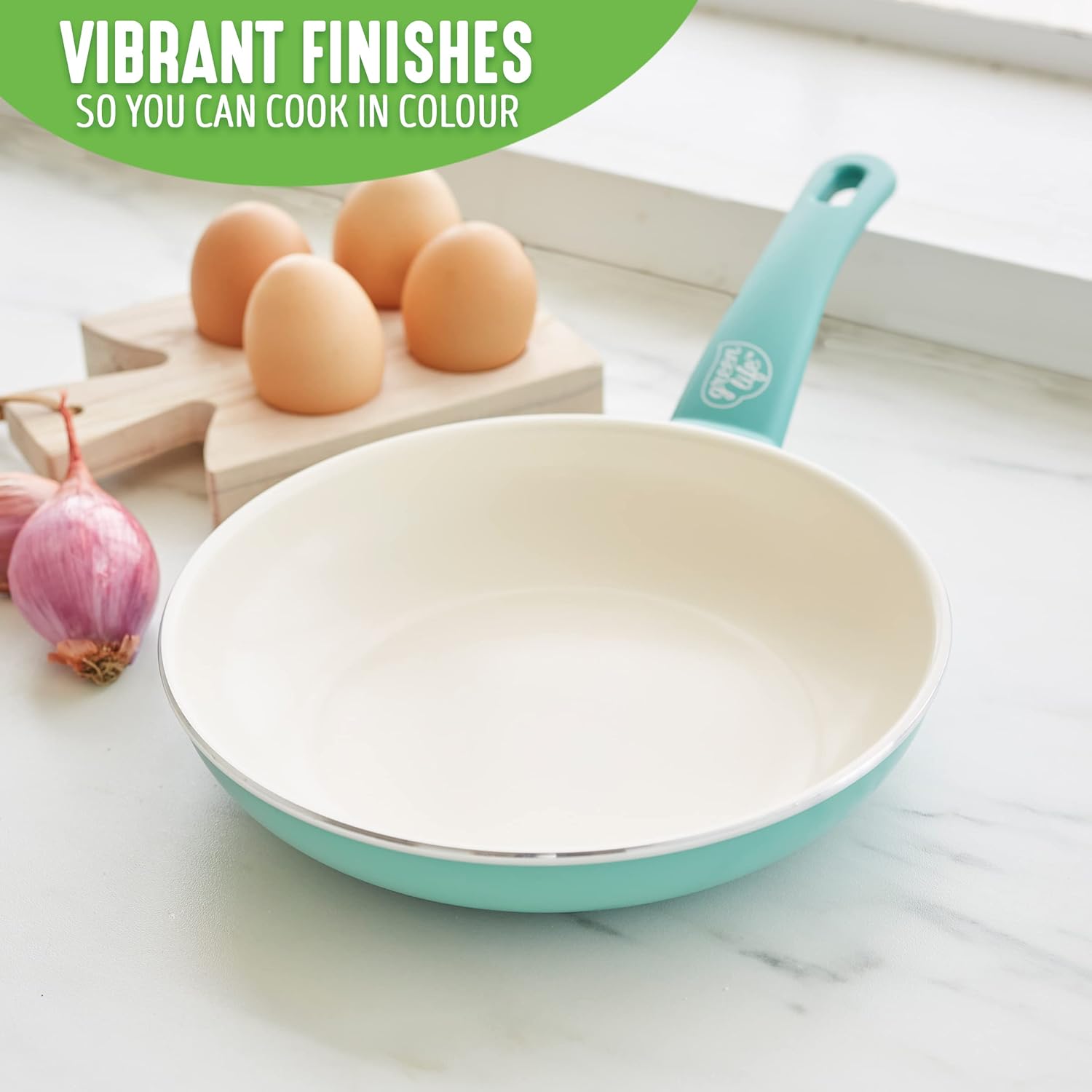 GreenLife Soft Grip 16-teiliges Antihaft-Keramik-Kochgeschirr-Set, bestehend aus Bratpfanne, Stielkasserolle und Topf, PFAS-frei, spülmaschinenfest, ofenfest, türkis
